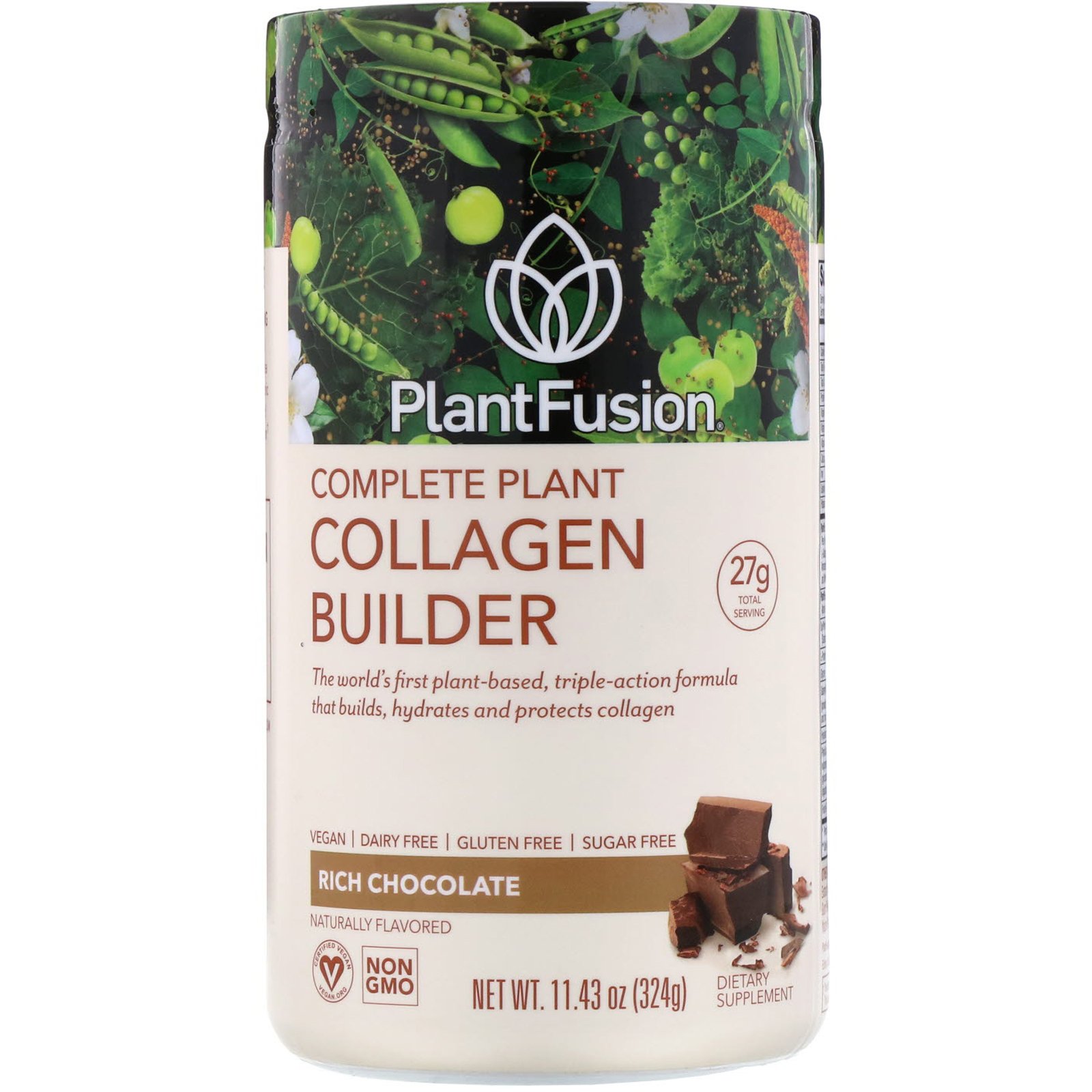 PlantFusion, Fortificante de Colágeno Completo de Plantas, Chocolate Intenso - Sem Estévia, 11,43 oz (324 g)