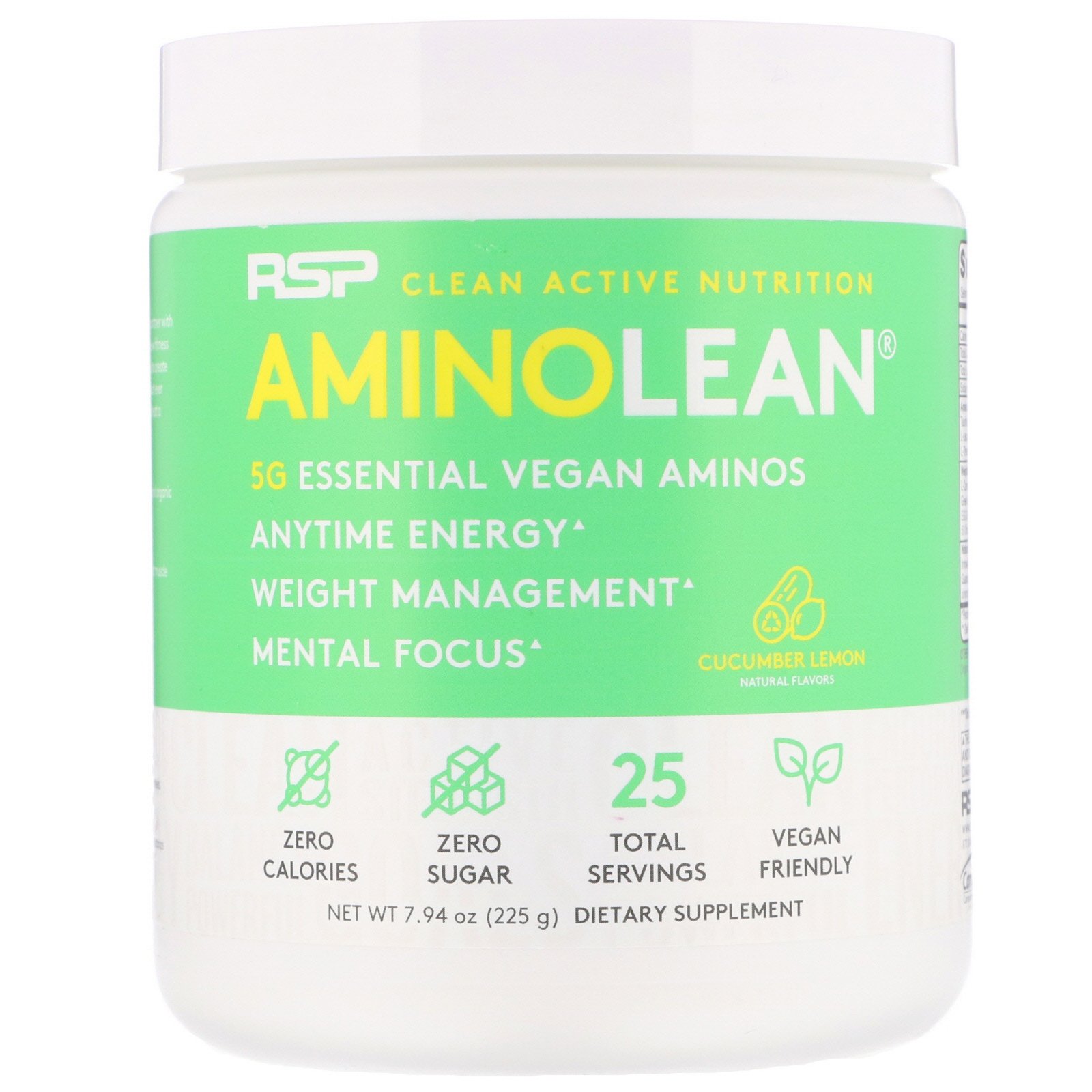 RSP Nutrition, AminoLean, Essential Vegan Aminos, Cucumber Lemon, 7.94 oz (225 g)