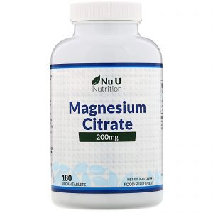 Nu U Nutrition, Citrato de Magnésio, 200 mg, 180 Comprimidos Veganos