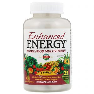 KAL, Enhanced Energy, Multivitamínico de Alimentos Integrais, Sabor de Manga e Abacaxi, 60 Comprimidos Mastigáveis
