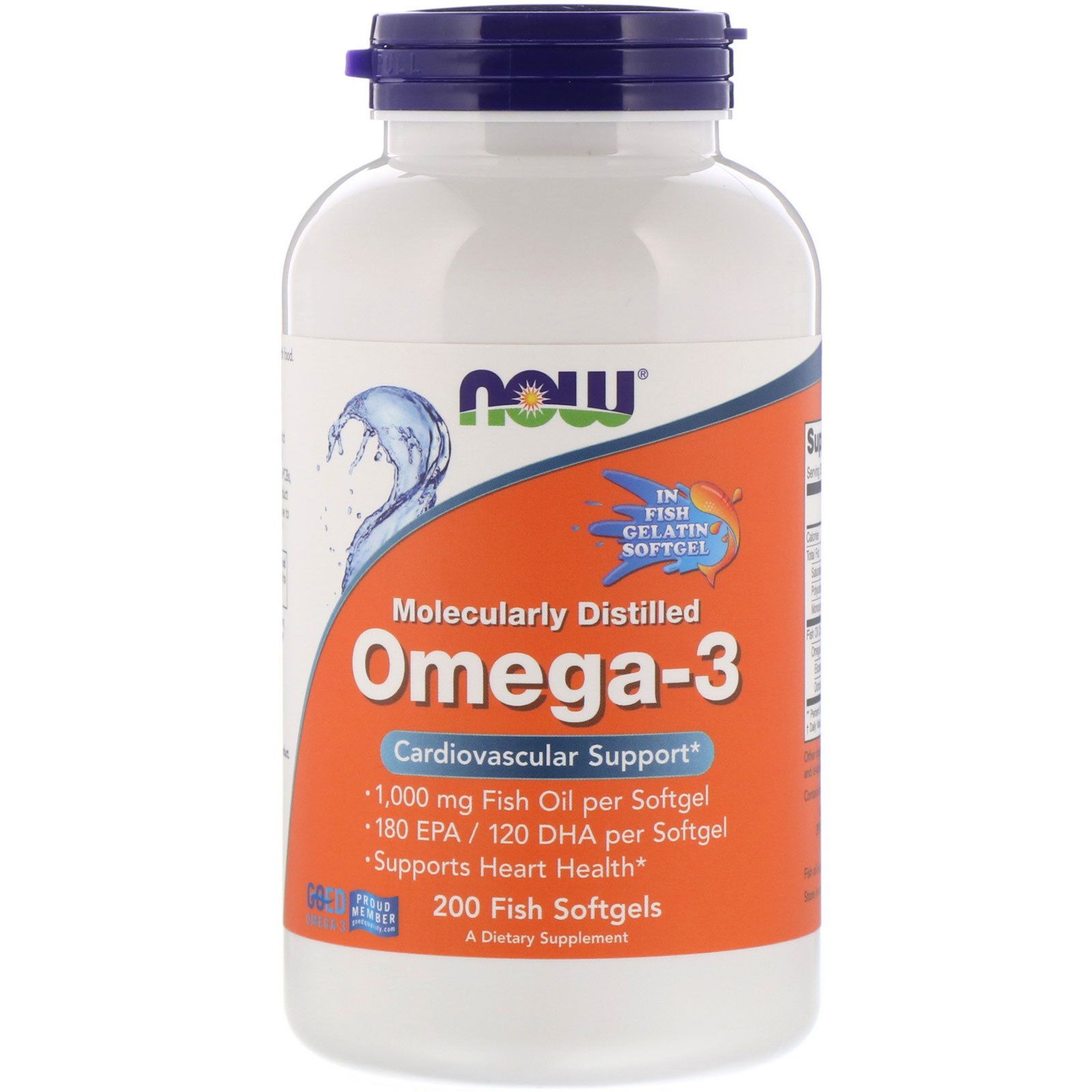 Now Foods, Molecularly Distilled Omega-3, 200 Fish Softgels