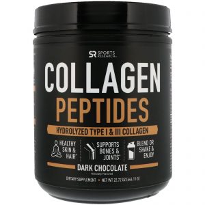 Sports Research, Pepitídeos de Colágeno, Colágeno Hidrolisado Tipo I e III, Chocolate Amargo, 22,72 oz (644,11 g)