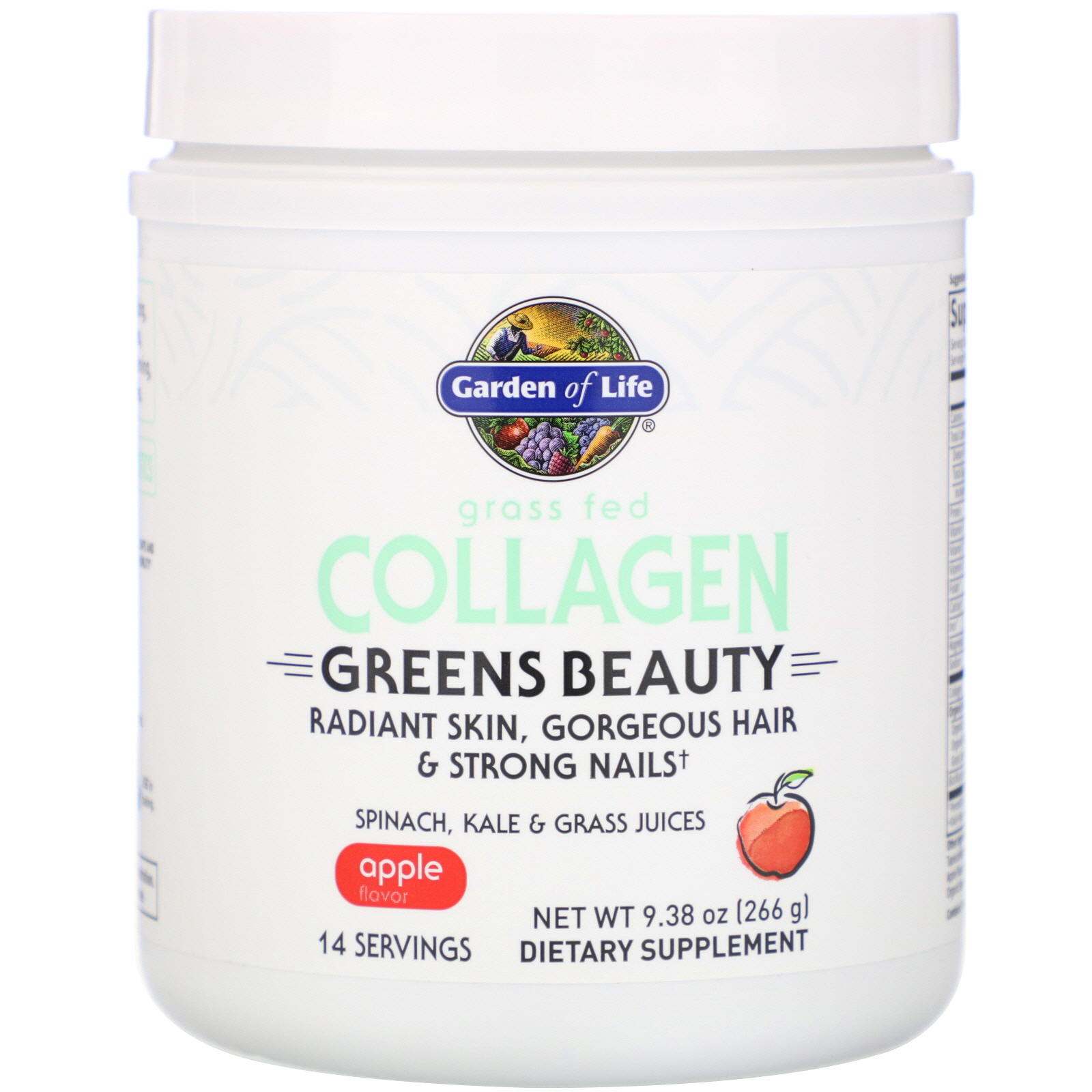 Garden of Life, Colágeno de Gado Alimentado com Grama, Greens Beauty, Maçã, 266 g (9,38 oz)