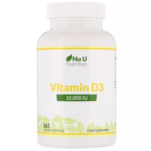 Nu U Nutrition, Vitamina D3, 10.000 UI, 365 Cápsulas Gelatinosas