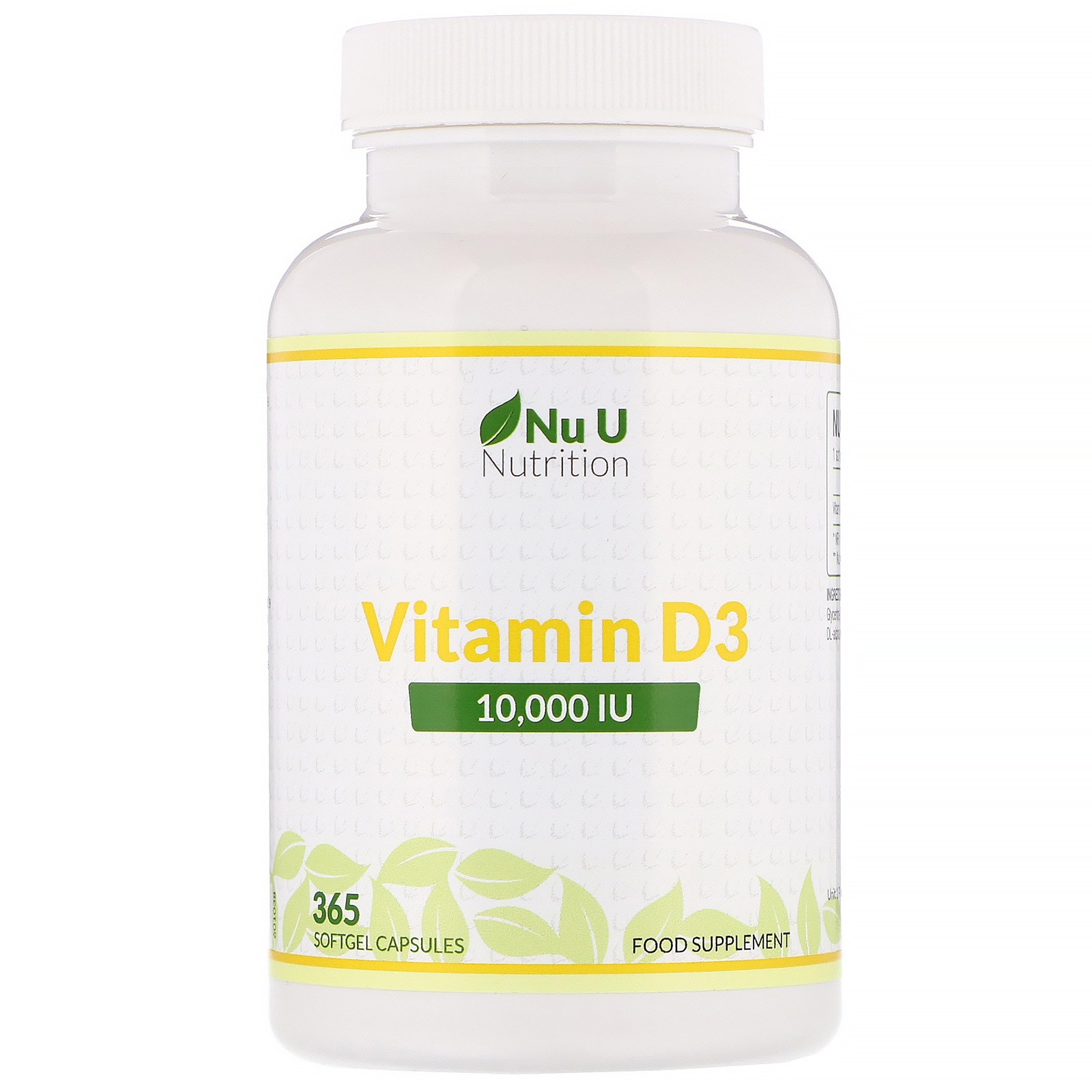 Nu U Nutrition, Vitamina D3, 10.000 UI, 365 Cápsulas Gelatinosas