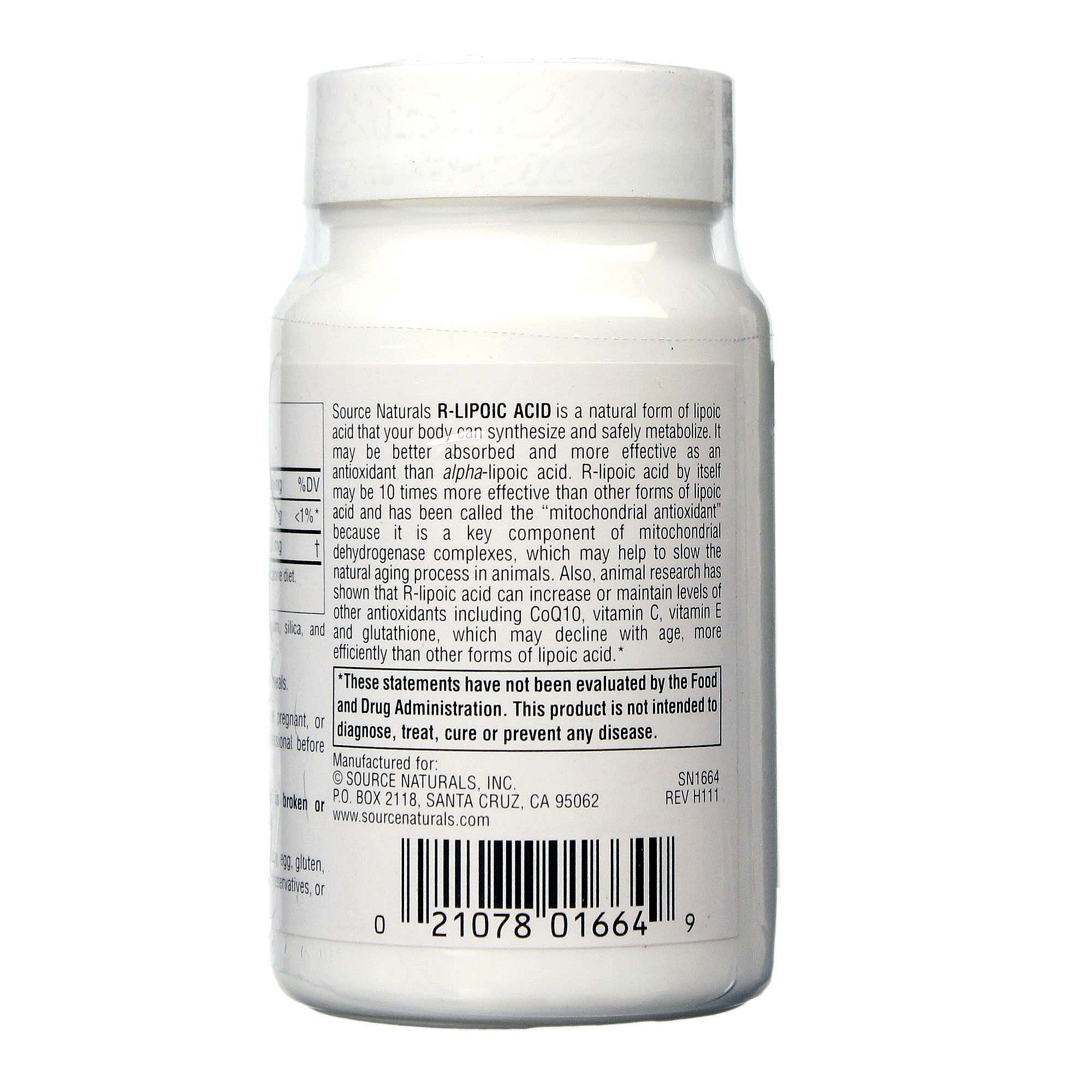 Source Naturals, R-Lipóico 100 mg - 60 Tabletes - Imagem 3