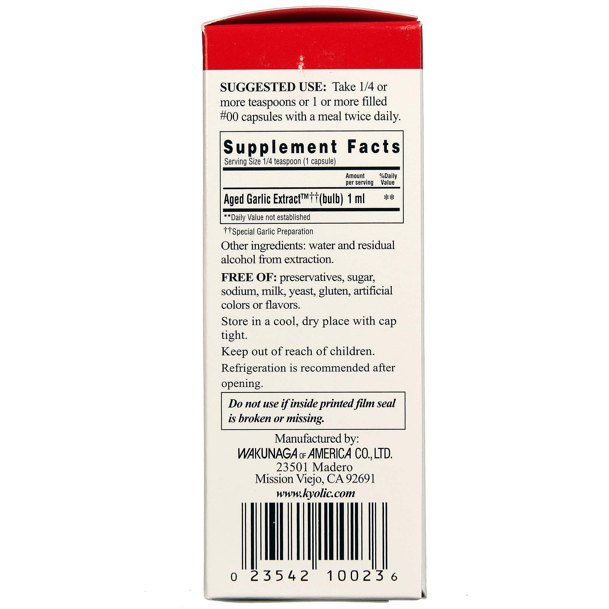 Kyolic Fórmula,>Extrato de Alho Envelhecido Kyolic® - 4 fl oz (120mL) - Imagem 2