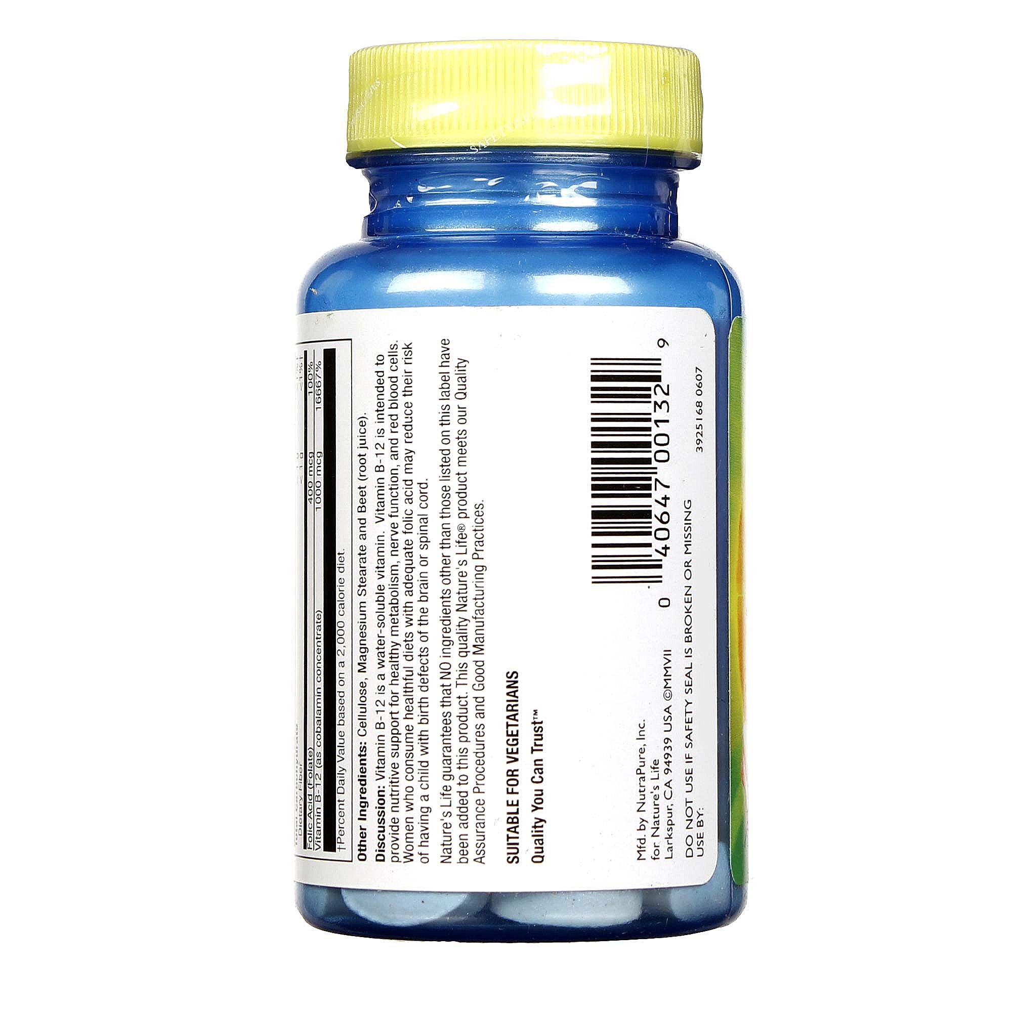 Nature's Life B-12 1000 mcg 50 Tabletes - Imagem 3