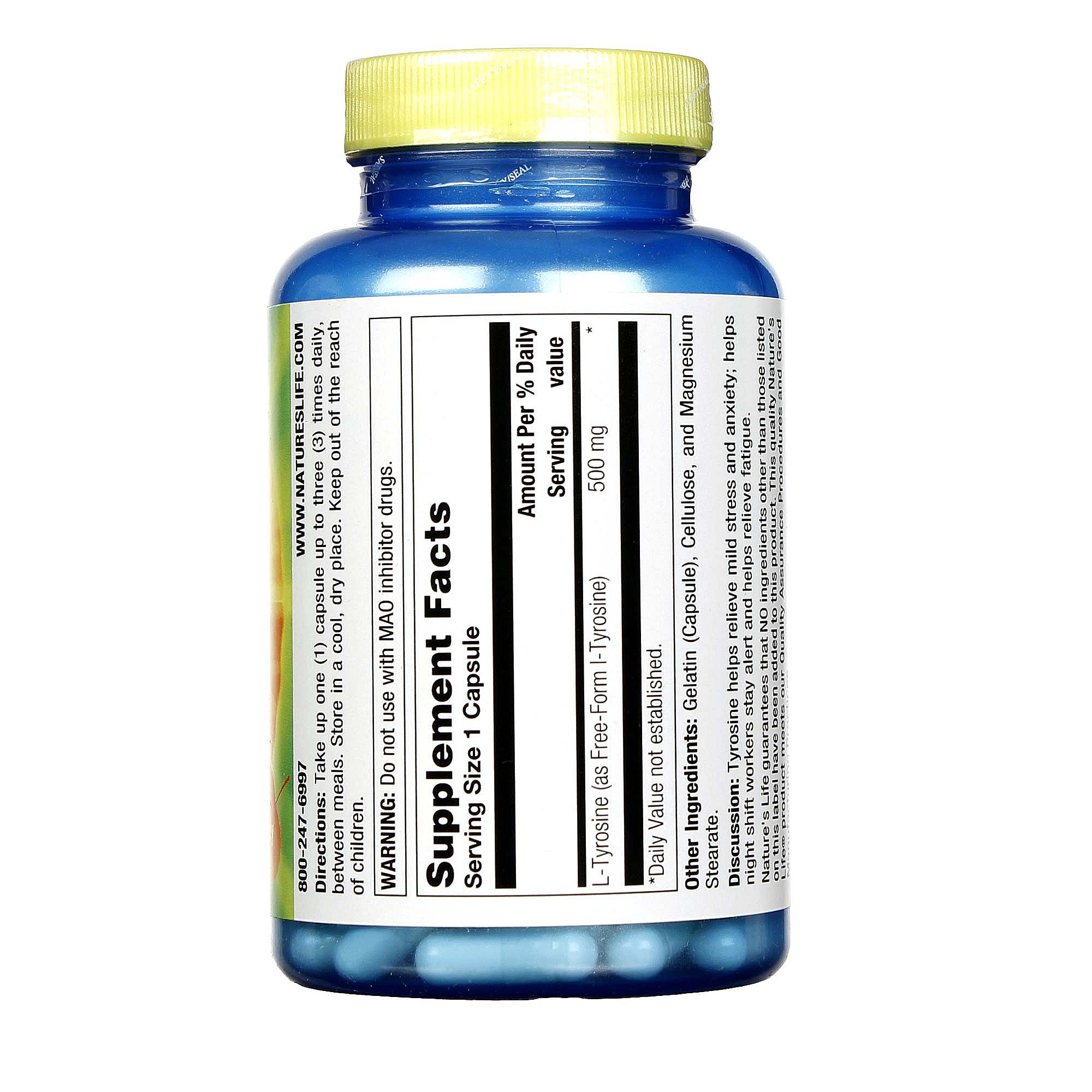 Nature's Life L-Tirosina 500 mg 100 Cápsulas - Imagem 2