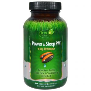 Irwin Naturals, Poder para Dormir à Noite, Melatonina 6 mg, 60 Cápsulas Líquidas