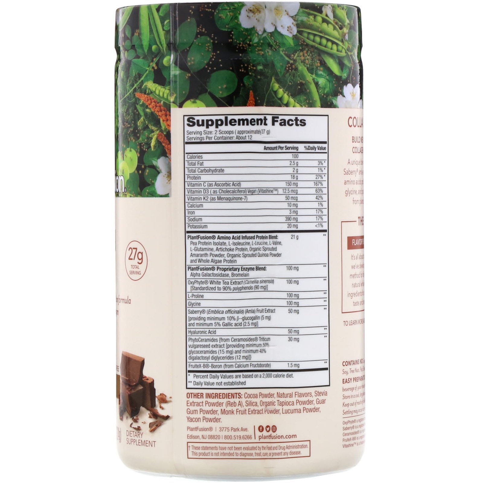 PlantFusion, Fortificante de Colágeno Completo de Plantas, Chocolate Intenso - Sem Estévia, 11,43 oz (324 g) - Imagem 2