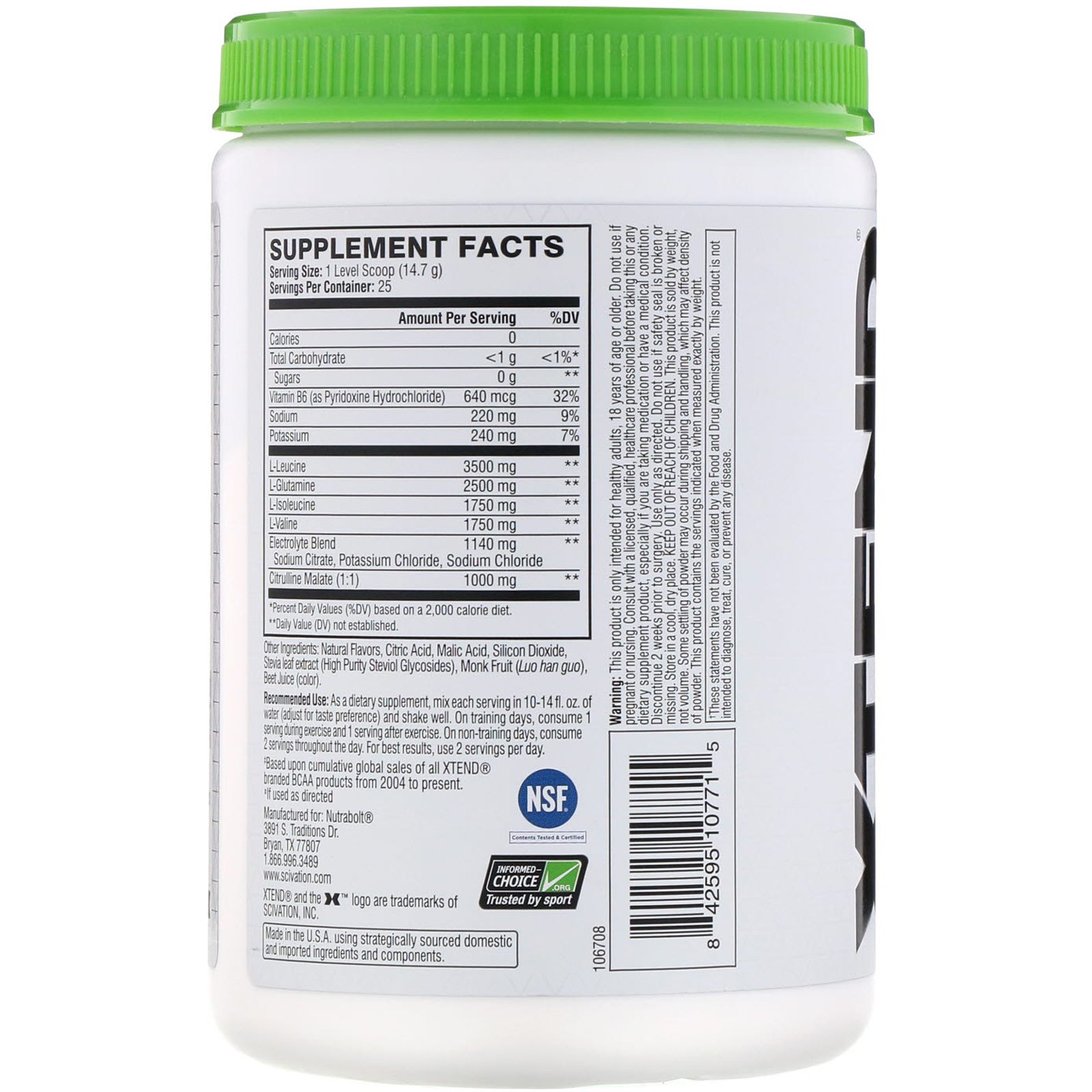 Scivation, Xtend, The Original 7G BCAA, Natural Zero, Sabor de Morango e Kiwi, 13 oz (367,5 g) - Imagem 2