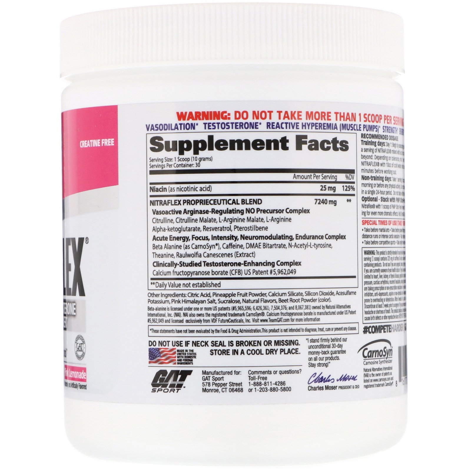 GAT, NITRAFLEX, Pink Lemonade, 10.6 oz (300 g) - Imagem 2