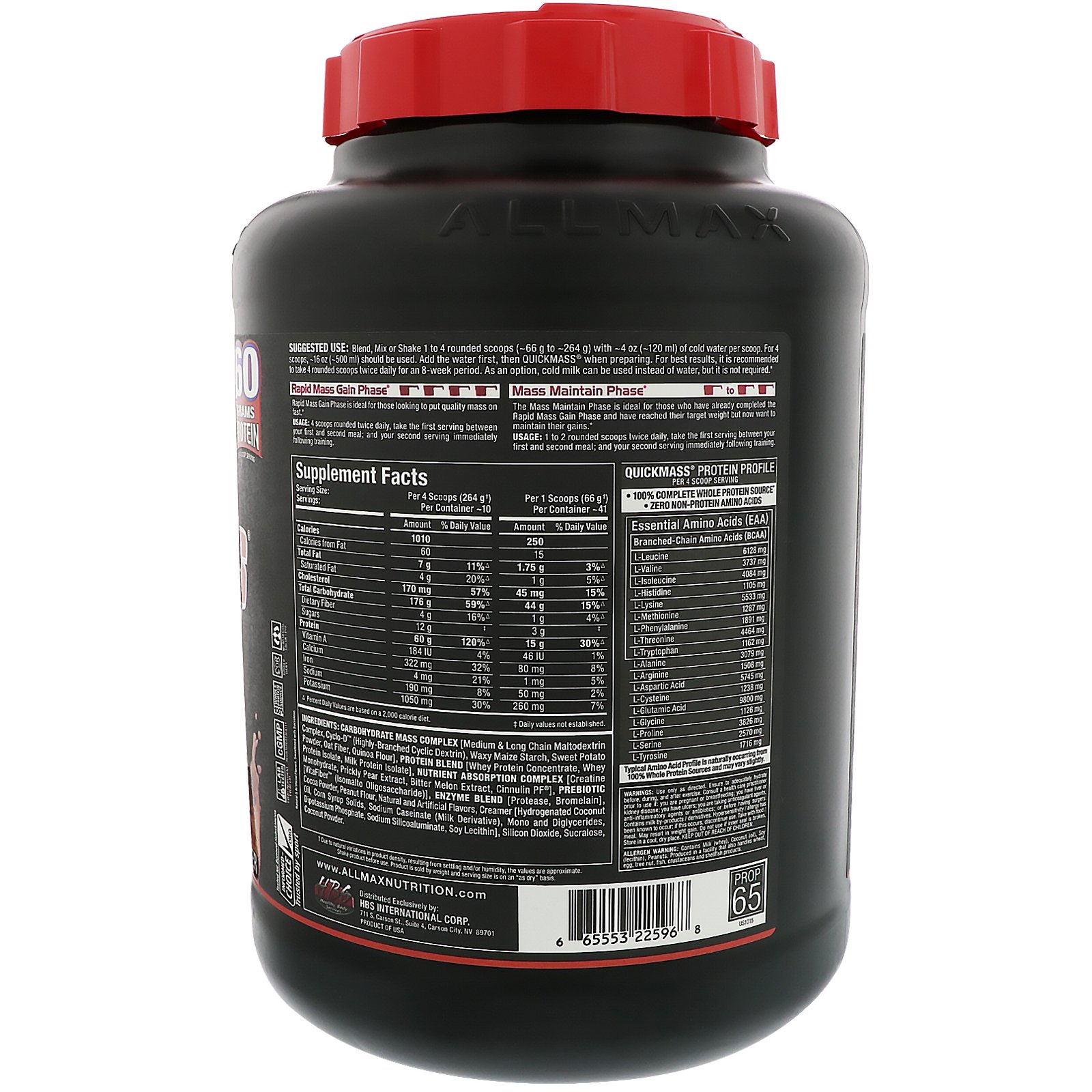 ALLMAX Nutrition, QuickMass, Catalizador para Ganho Rápido de Massa, Chocolate e Manteiga de Amendoim, 6 lbs (2,72 kg) - Imagem 2