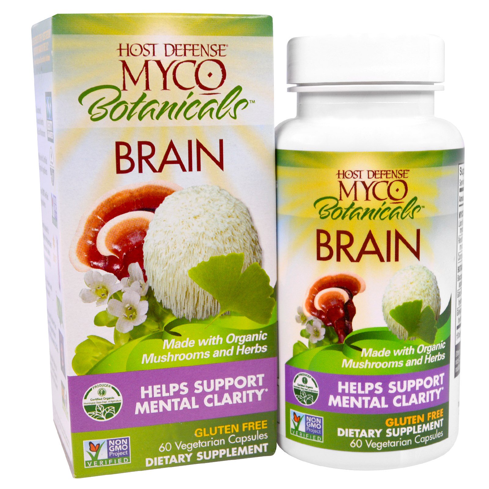 Fungi Perfecti, MycoBotanicals, Brain, 60 Cápsulas Vegetais