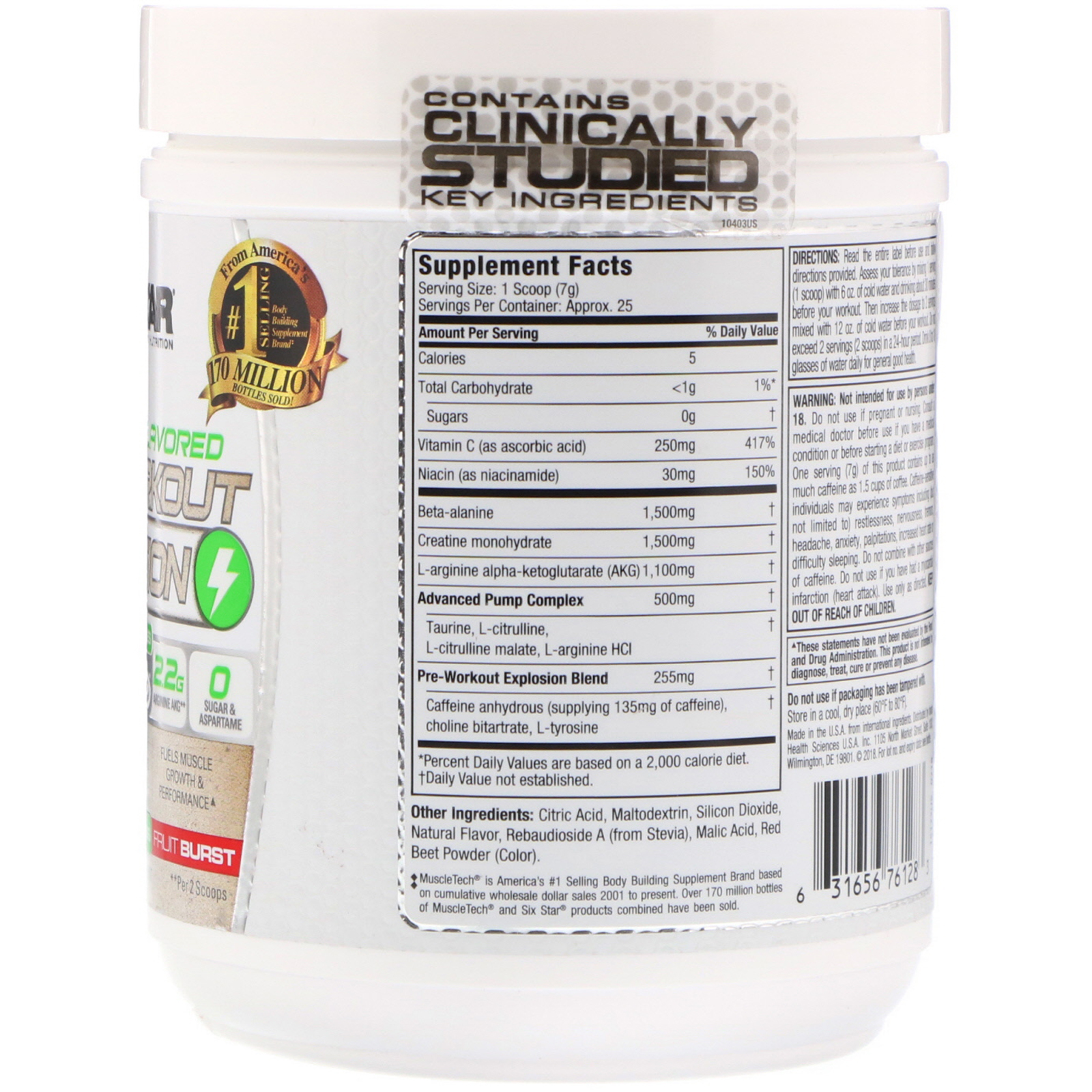Six Star, Pre-Workout Explosion, Fruit Burst, 6.22 oz (176 g) - Imagem 2