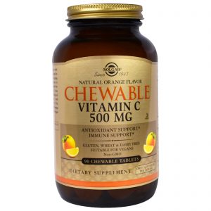 Solgar, Vitamina C Mastigável, Sabor Natural de Laranja, 500 mg, 90 Comprimidos Mastigáveis