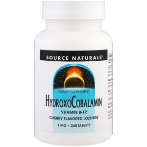 Source Naturals, Hidroxocobalamina, Vitamina B-12, Pastilhas Sabor Cereja, 1 mg, 240 Pastilhas