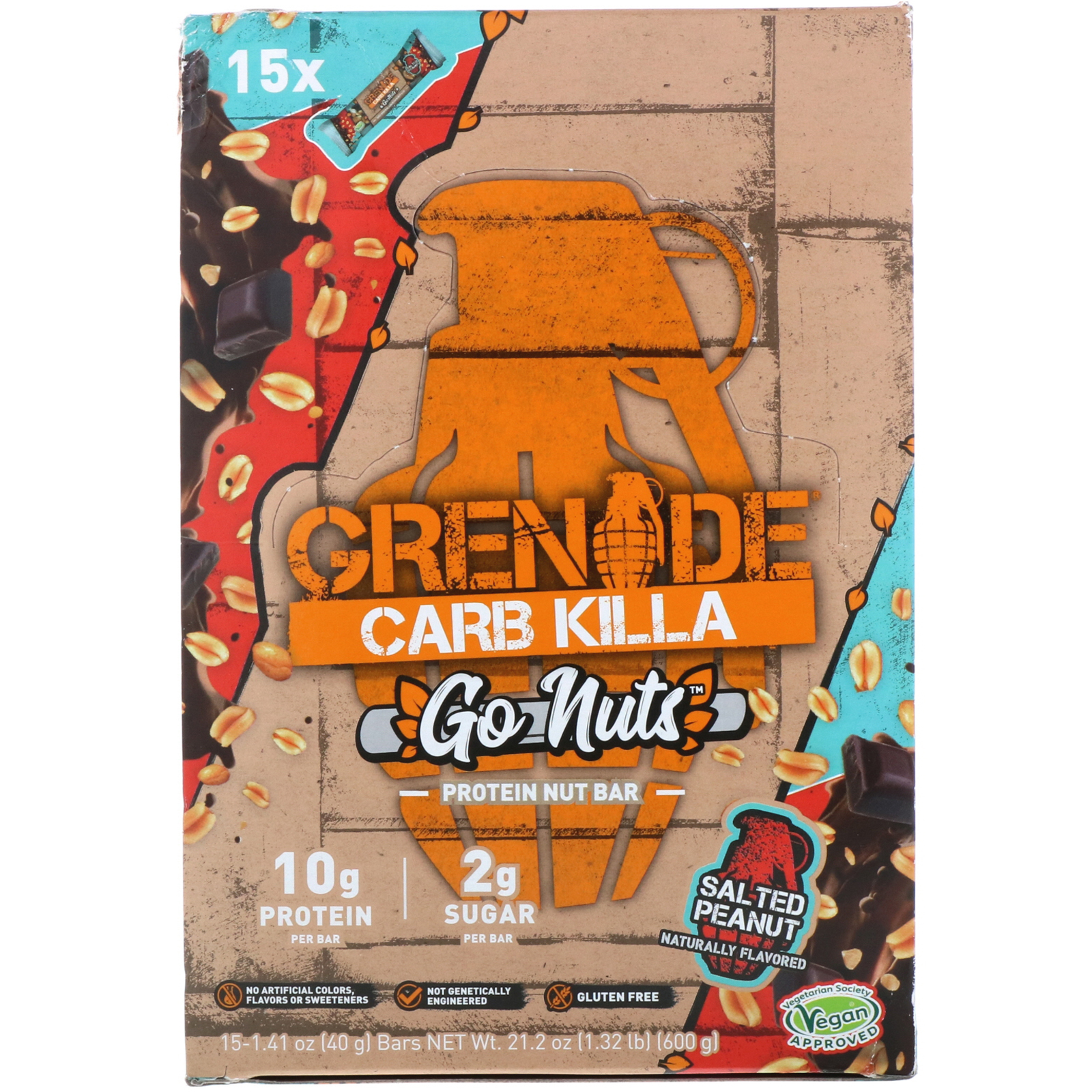 Grenade, Carb Killa, Barra de proteínas de nozes Go Nuts, Amendoim salgado, 15 barras, 1,41 onças (40 g) cada - Imagem 2