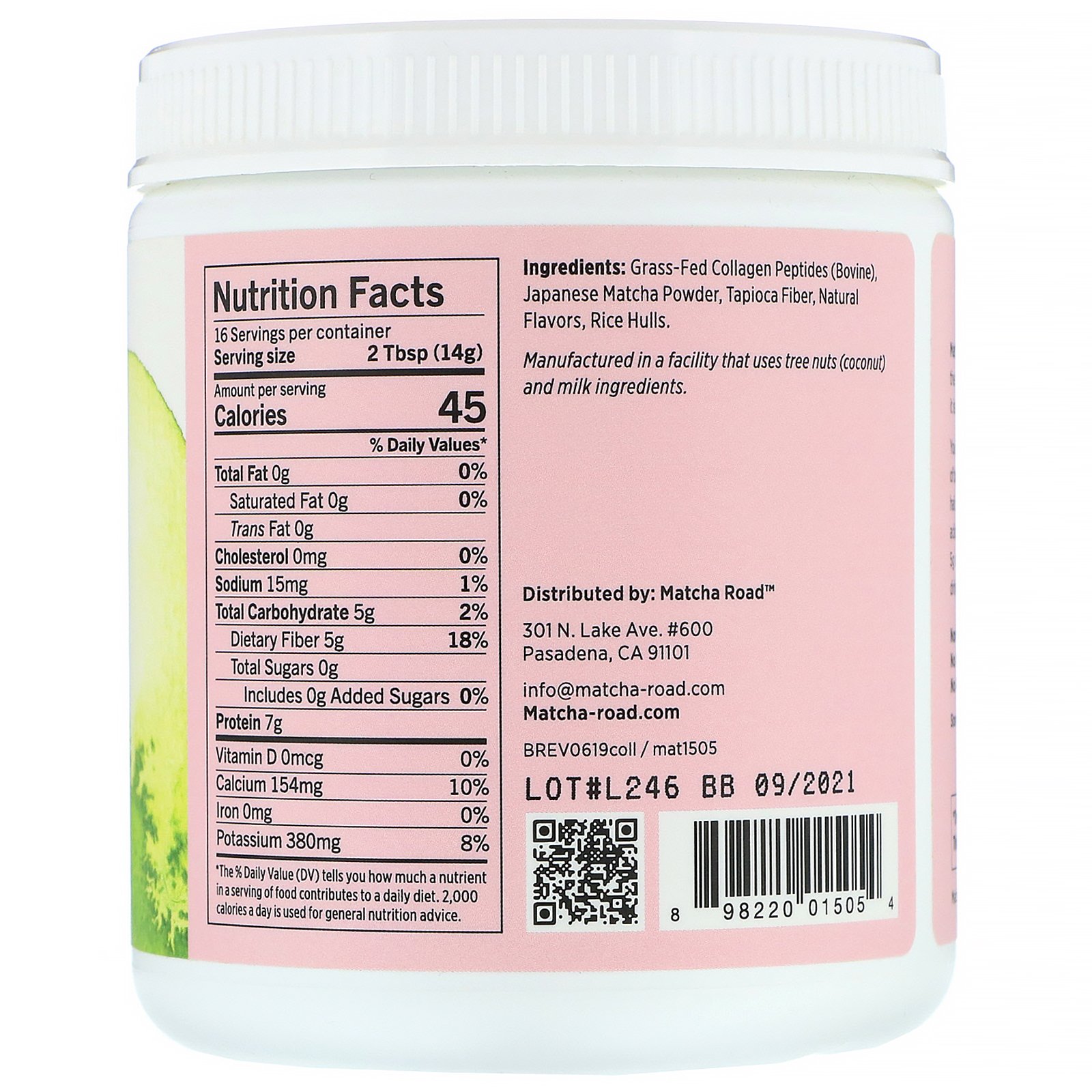 Matcha Road, Matcha + Colágeno, Peptídeos de Colágeno de Alimentação com Grama, 224 g (7,9 oz) - Imagem 2
