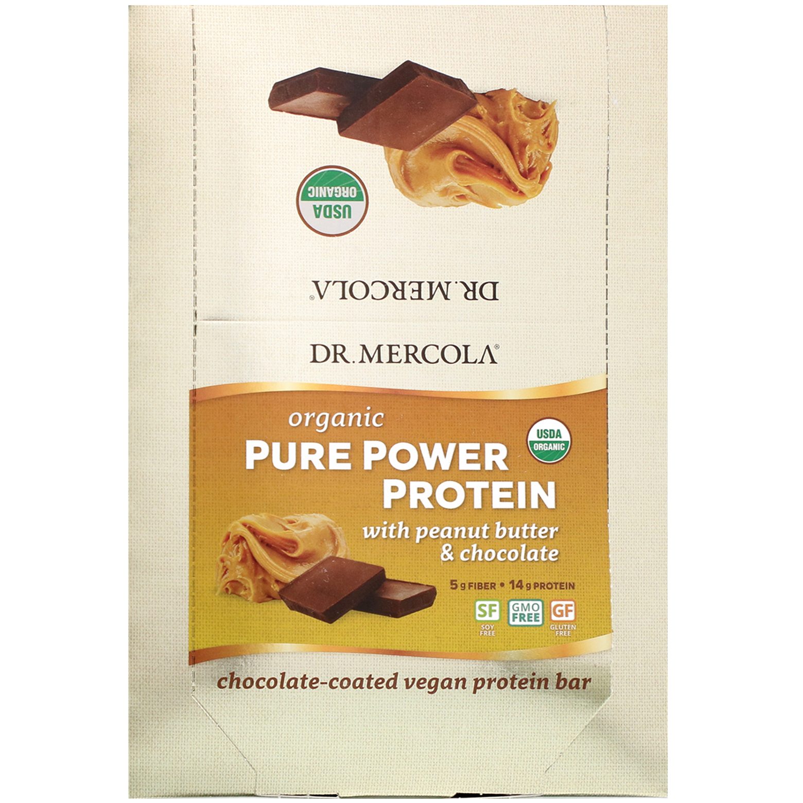 Dr. Mercola, Organic Pure Power Protein Bar, Peanut Butter & Chocolate, 12 Bars, 1.83 oz (52 g) Each - Imagem 2