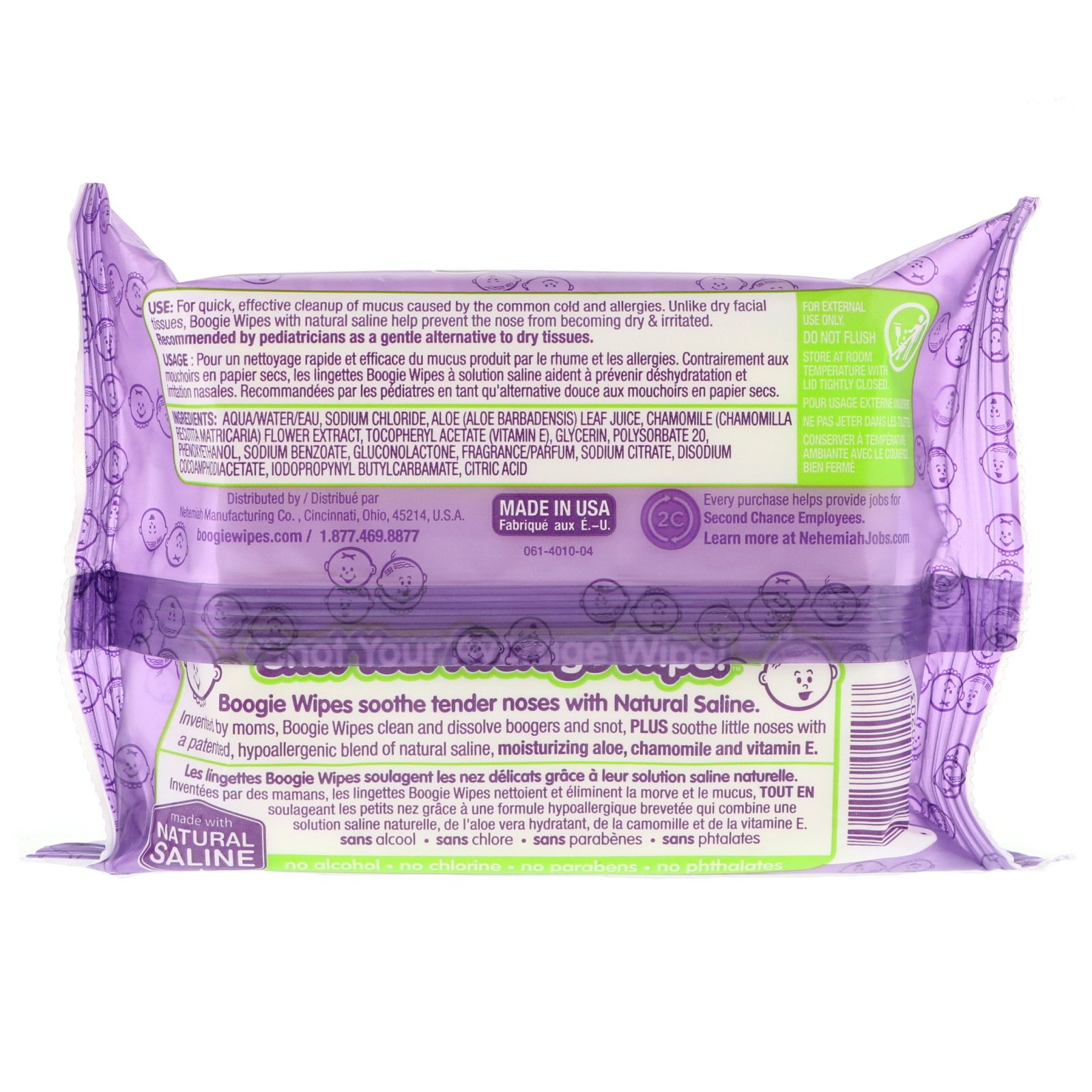 Boogie Wipes, Lenços Salinos Naturais para Nariz Entupido, Ótima Fragrância de Uva, 30 Lenços - Imagem 2
