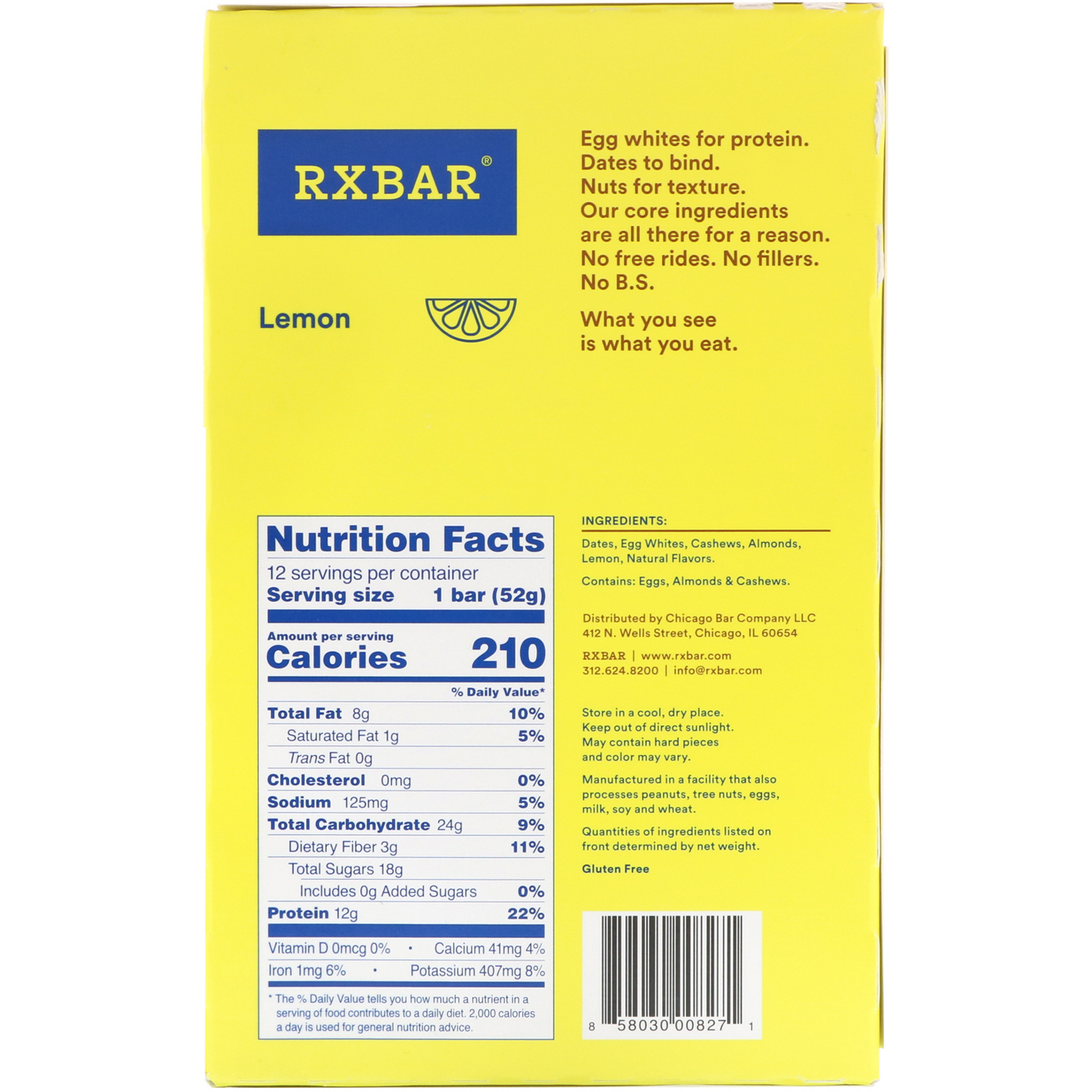 RXBAR, Barra de Proteína, Limão, 12 Barras, 1,83 oz (52 g) Cada - Imagem 3