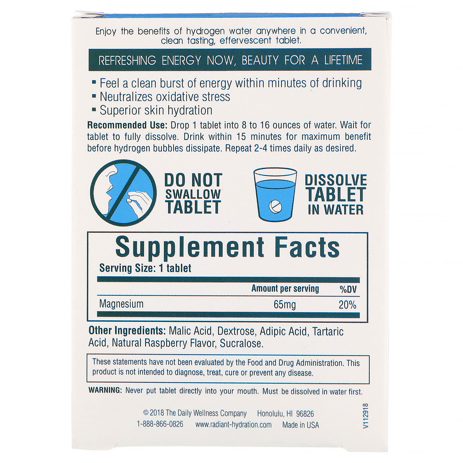 Daily Wellness Company, Radiant Hydration, 30 Comprimidos Efervescentes de Água Hidrogenada - Imagem 2
