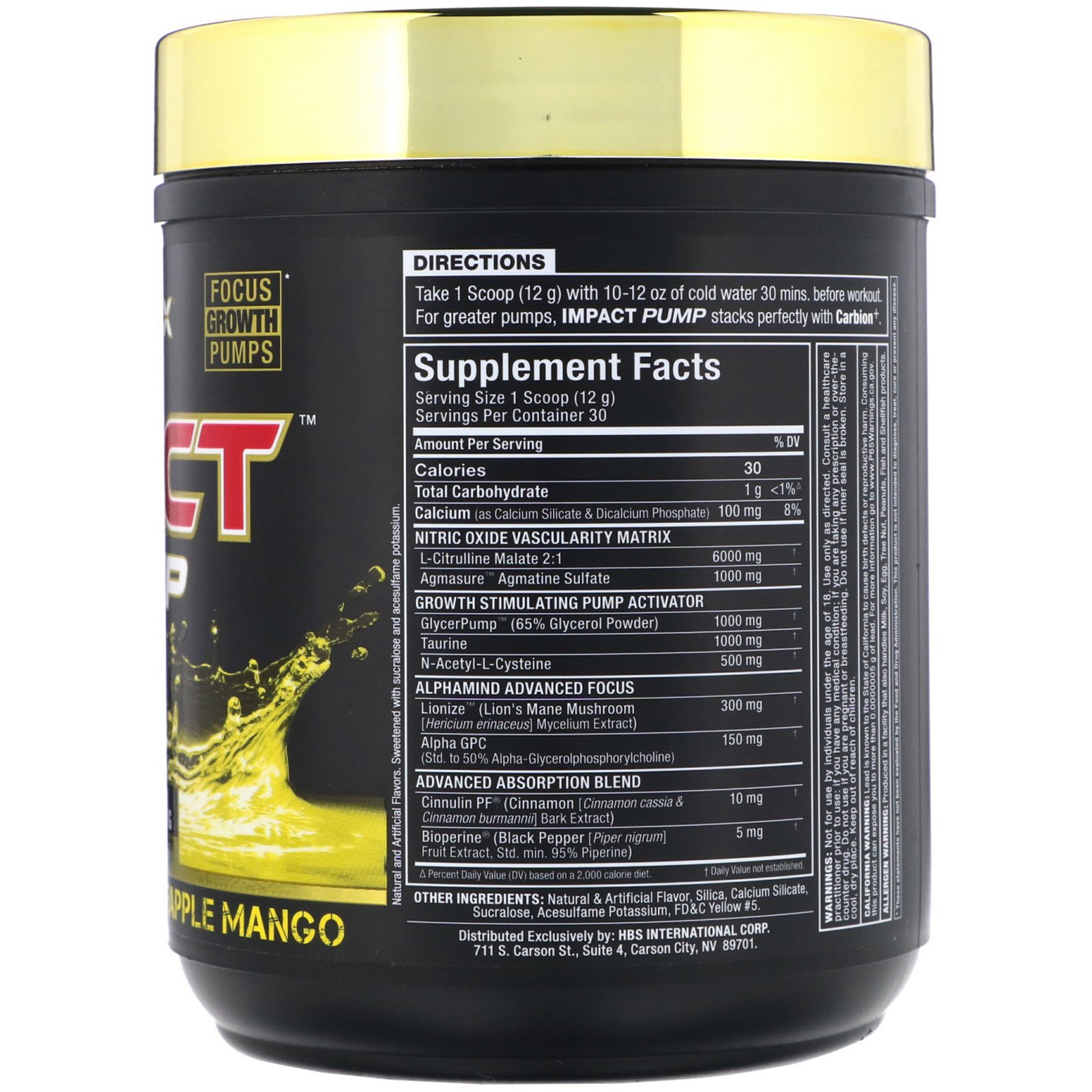 ALLMAX Nutrition, Impact Pump, Pineapple Mango, 12.7 oz (360 g) - Imagem 2