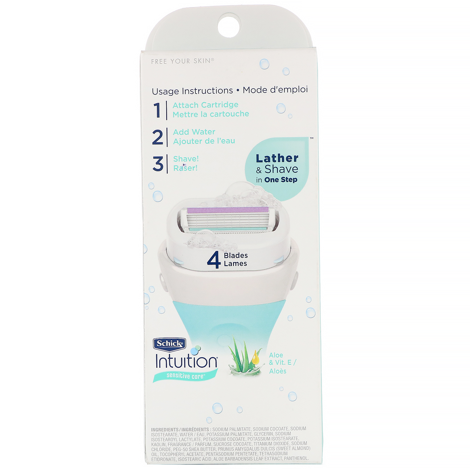 Schick, Intuition, Cuidados sensíveis, Aloe e Vitamina E, 1 barbeador, 2 cartuchos - Imagem 2