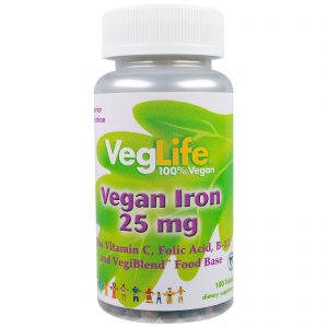 VegLife, Ferro Vegano, 25mg, 100 comprimidos