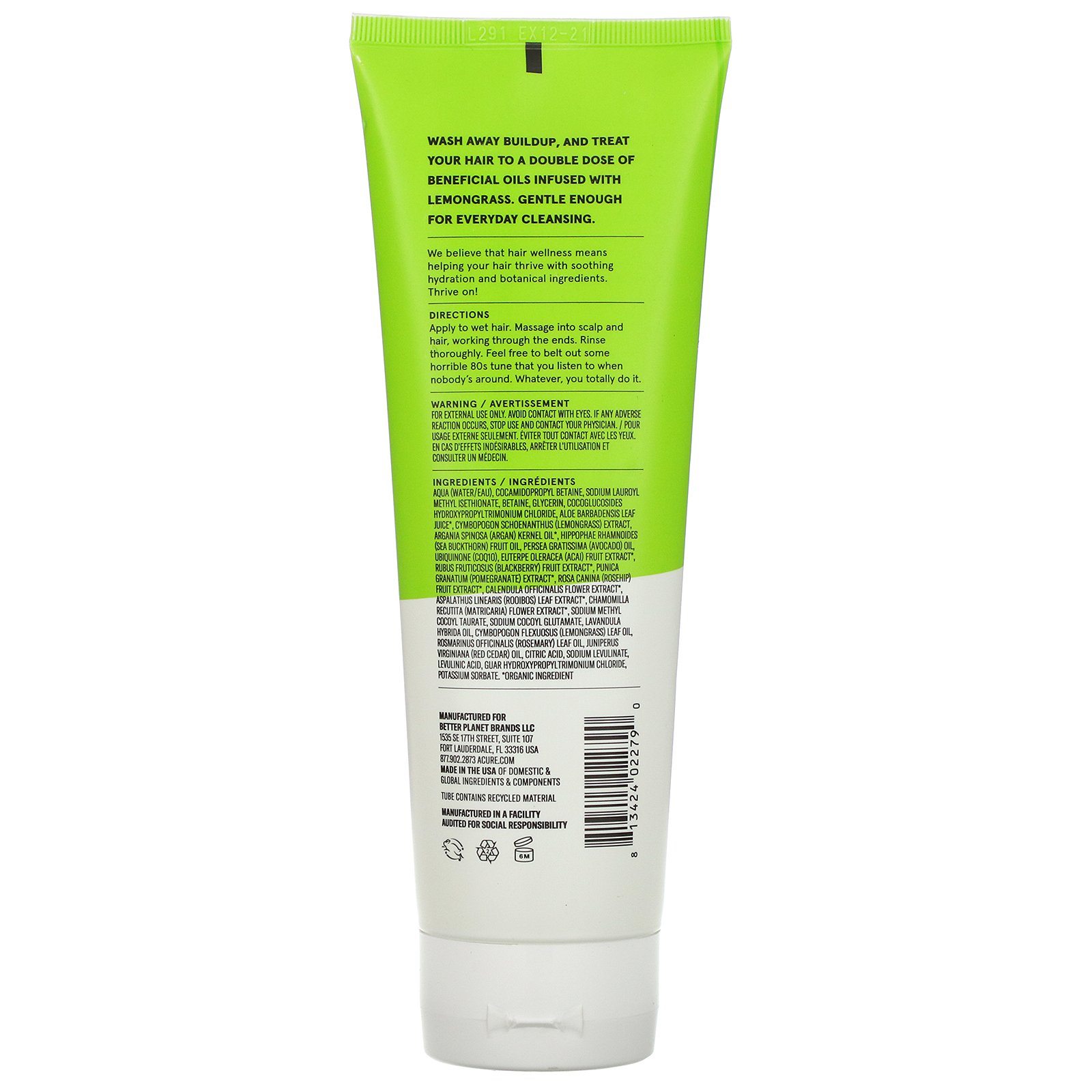 Acure, Curiously Clarifying Shampoo, Lemongrass & Argan, 8 fl oz (236.5 ml) - Imagem 2