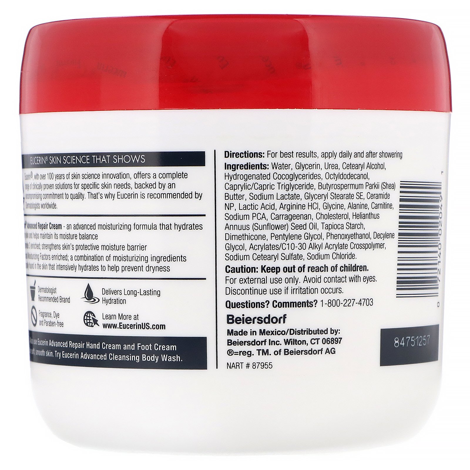 Eucerin, Creme de Reparo Avançado, Sem Perfume, 454 g (16 oz) - Imagem 2