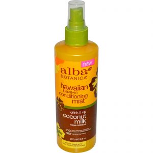 Alba Botanica, Spray condicionante sem enxágue havaiano, use e abuse, leite de coco, 8 fl. oz. (237 mL)