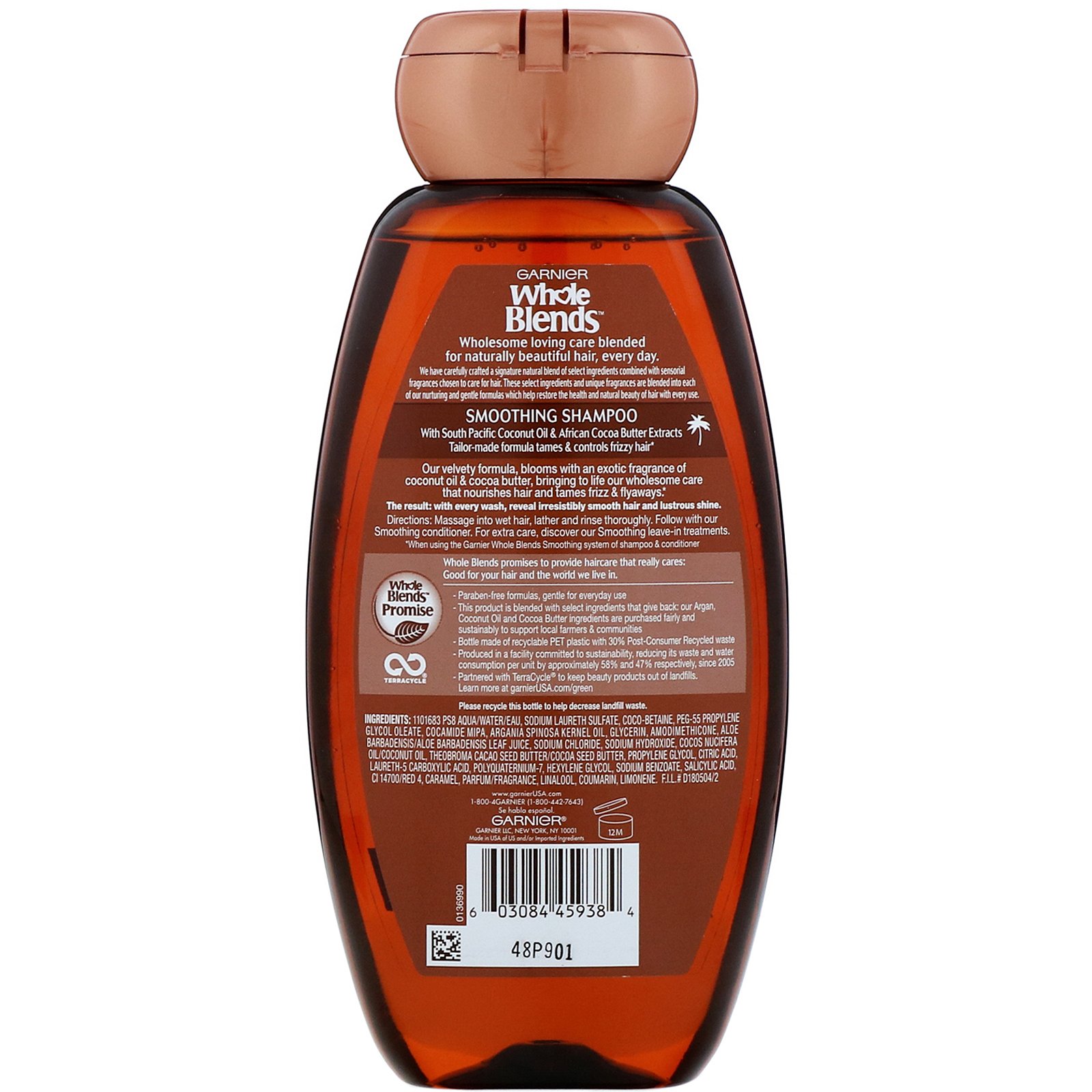 Garnier, Whole Blends, shampoo suavizante óleo de coco e manteiga de cacau, 370 ml - Imagem 2