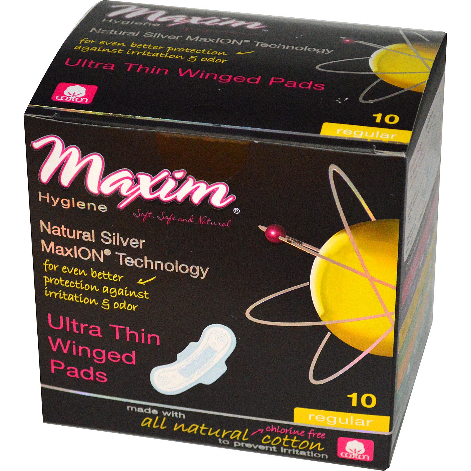 Maxim Hygiene Products, Absorventes ultrafinos com abas, tecnologia natural Silver MaxION, médio, 10 unidades