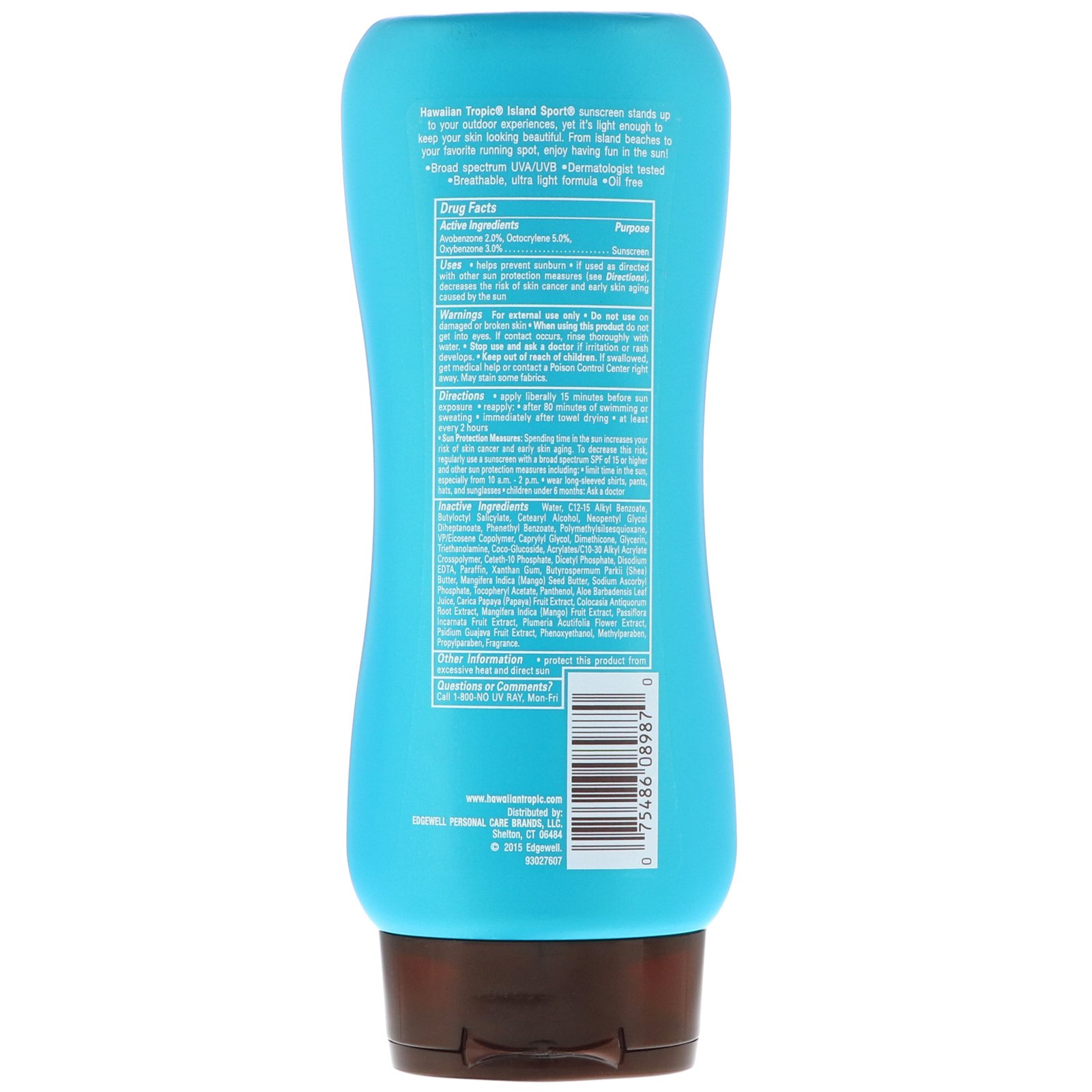 Hawaiian Tropic, Island Sport, Protetor solar de alto desempenho, FPS 30, Aroma tropical leve, 236 ml - Imagem 2