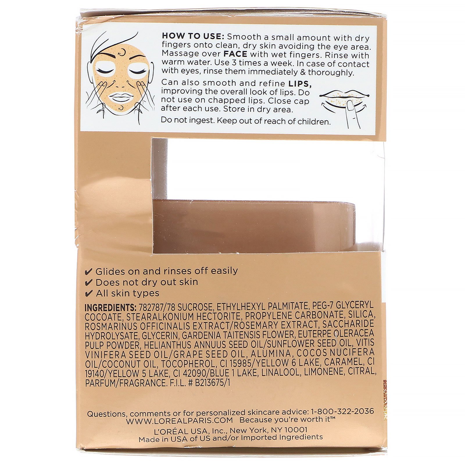 L'Oreal, Pure-Sugar Scrub, Smooth & Glow, 3 açúcares puros + semente de uva, 48 g - Imagem 3