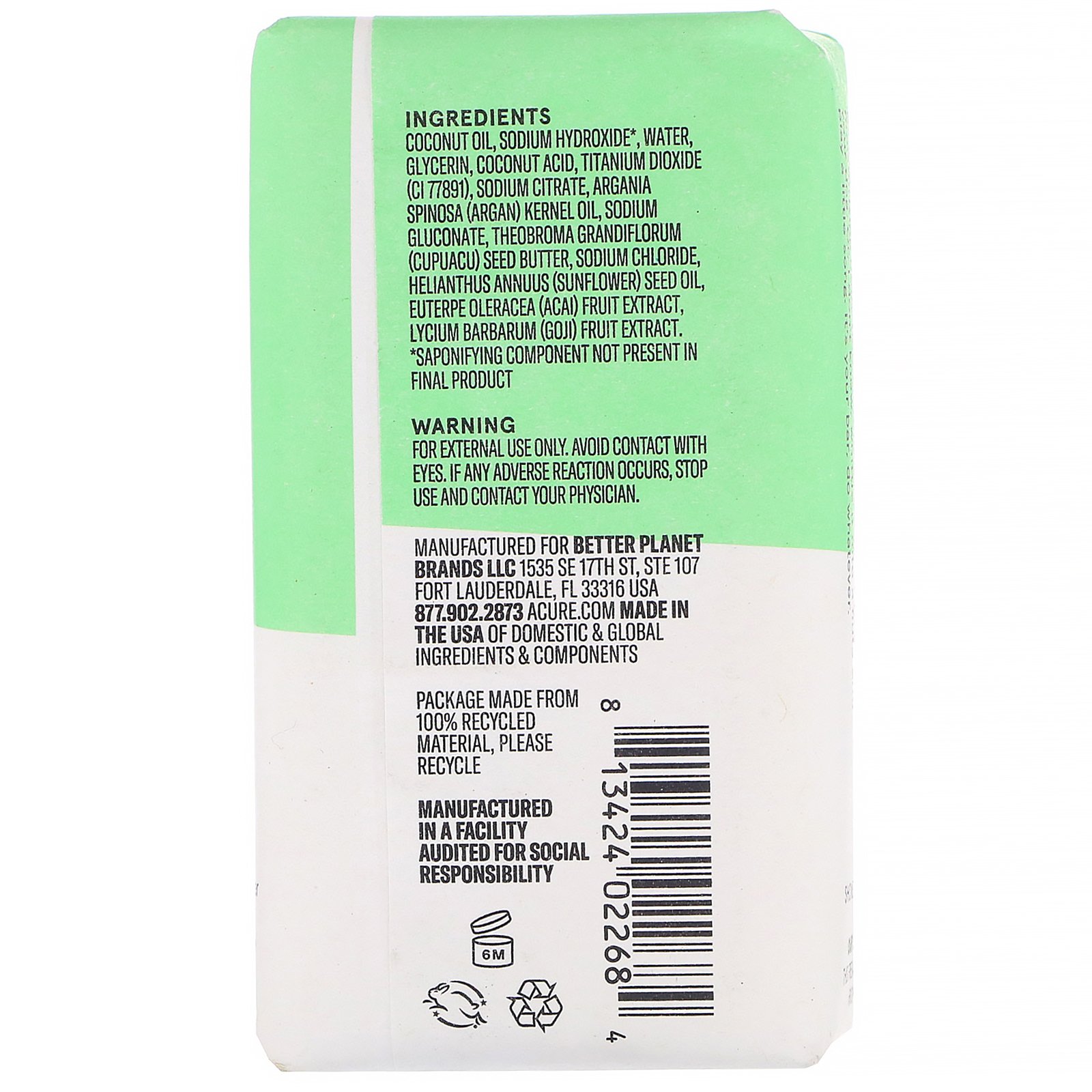Acure, Shampoo em Barra de Coco e Argan, 140 g (5 oz) - Imagem 2