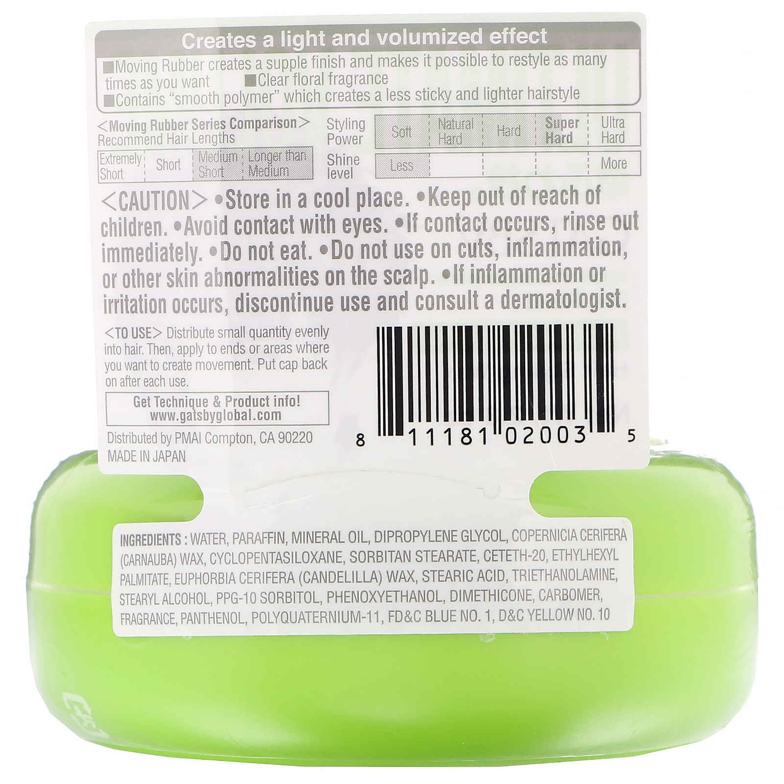 Mandom, Gatsby, Cera para Modelar os Cabelos Moving Rubber, Air Rise, 2,8 oz - Imagem 2