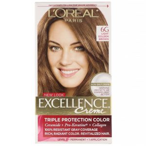 L'Oreal, Excellence Creme, coloração com tripla proteção, 6G Light Golden Brown, 1 aplicação