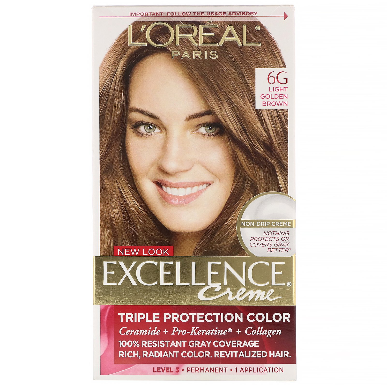 L'Oreal, Excellence Creme, coloração com tripla proteção, 6G Light Golden Brown, 1 aplicação