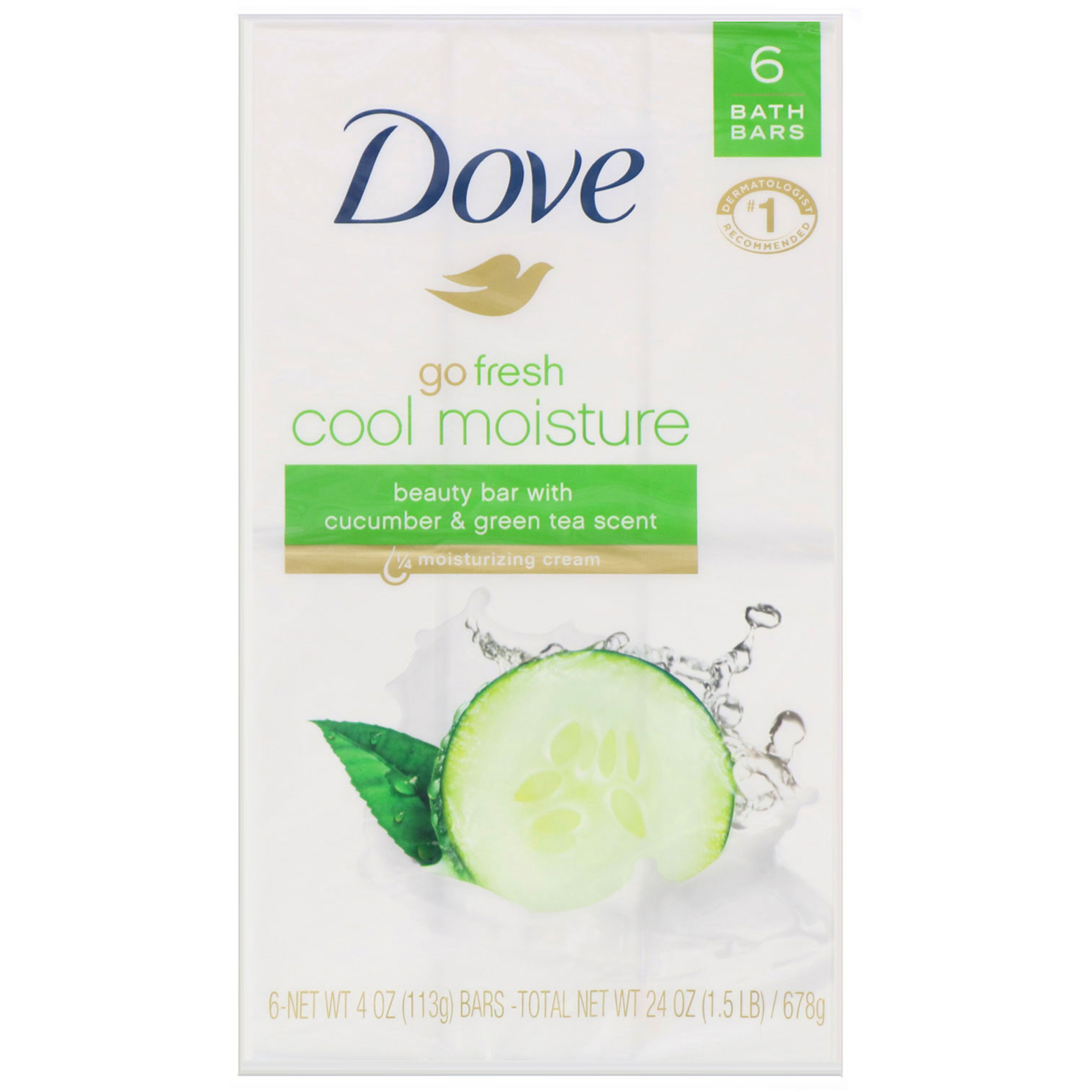 Dove, Go Fresh, sabonete de beleza em barra Cool Moisturize, pepino e chá verde, 6 barras, 113 g cada
