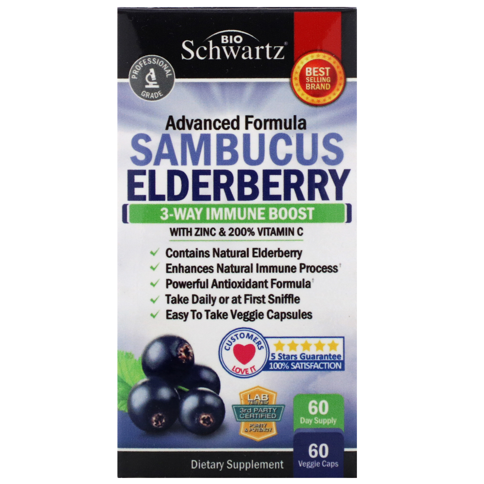 BioSchwartz, Fórmula Avançada Sambucus Elderberry, 60 Cápsulas Vegetais