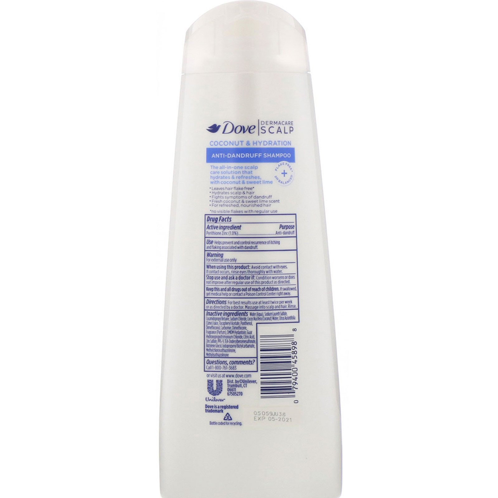 Dove, DermaCare, Couro cabeludo, shampoo anticaspa, Coco e hidratação, 355 ml - Imagem 2