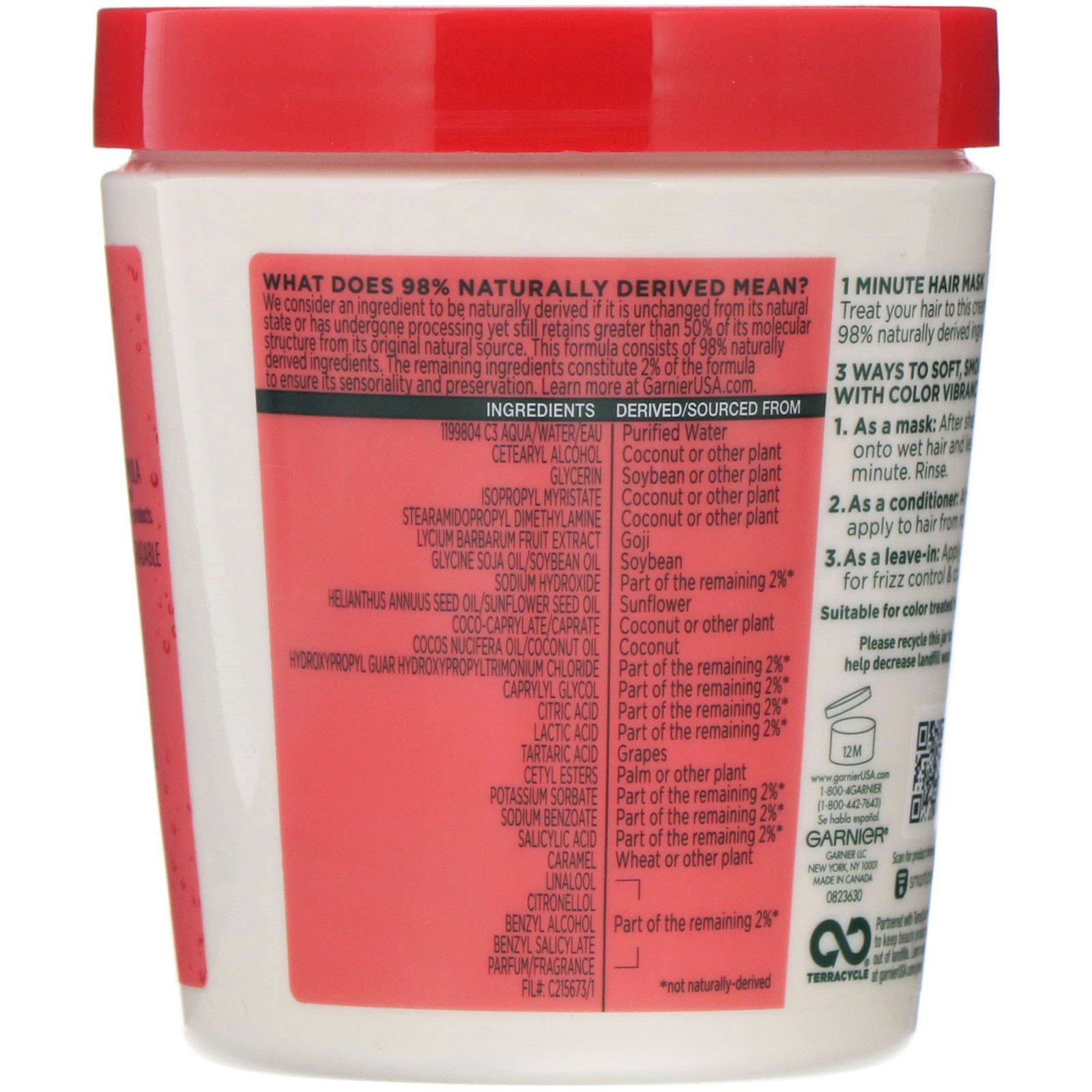 Garnier, Fructis, Tratamento cor vibrante, Máscara para cabelos de 1 minuto, com extrato de goji berry, 400 ml - Imagem 2