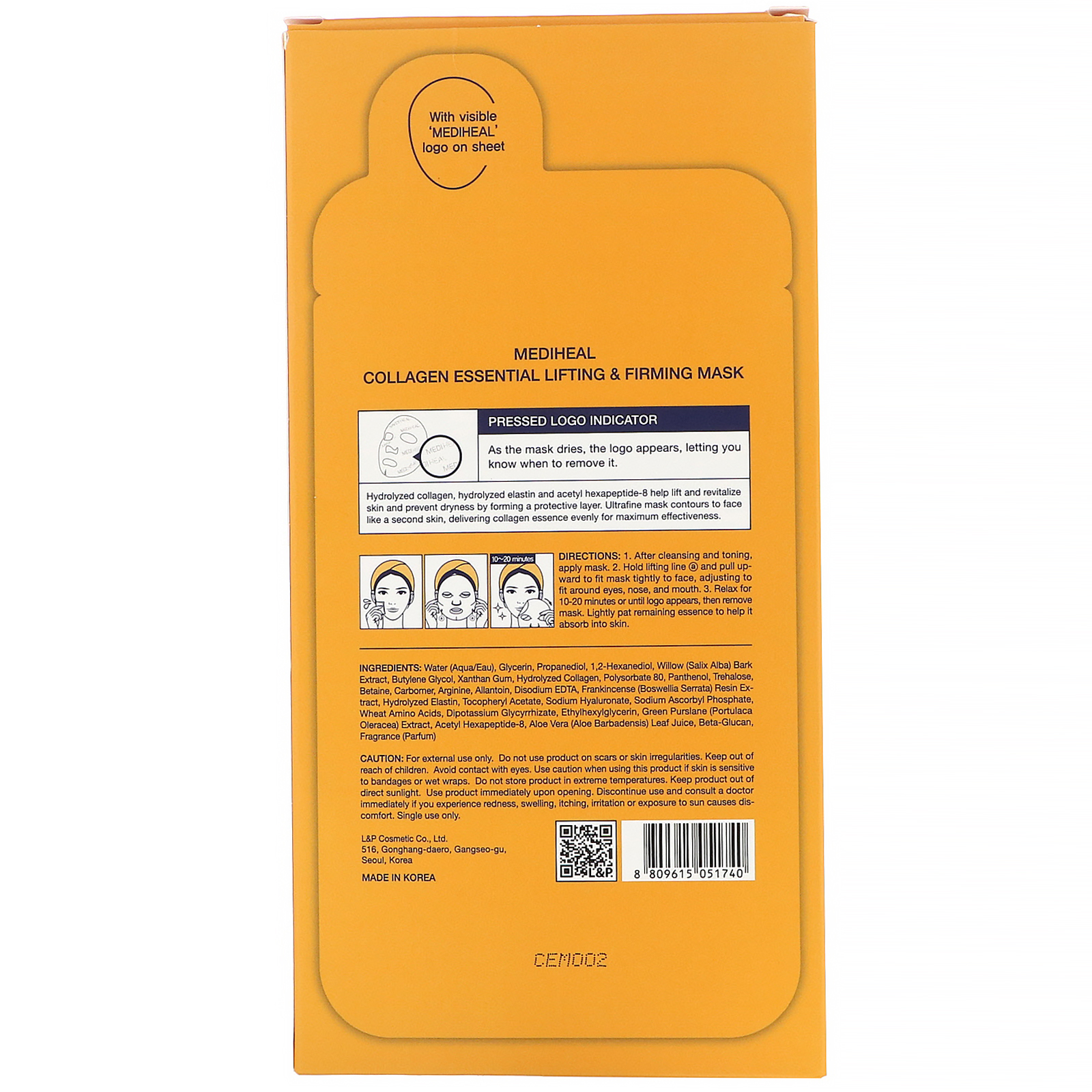 Mediheal, Colágeno, Máscara Essencial Revigorante e Firmadora, 5 Folhas, 24 ml (0,81 fl oz) Cada - Imagem 3
