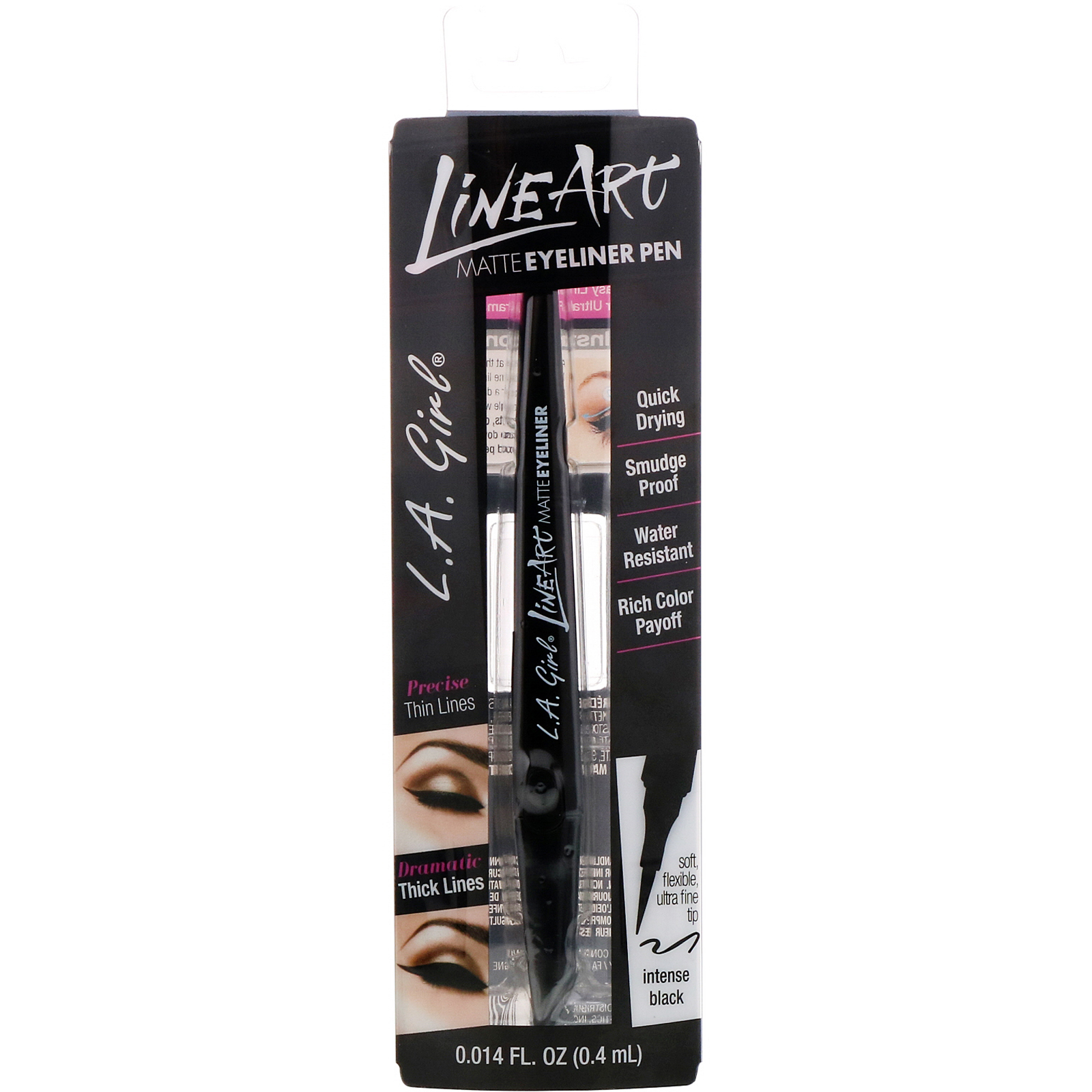 L.A. Girl, Caneta delineadora fosca, Line Art, preto, 0,4 ml - Imagem 2