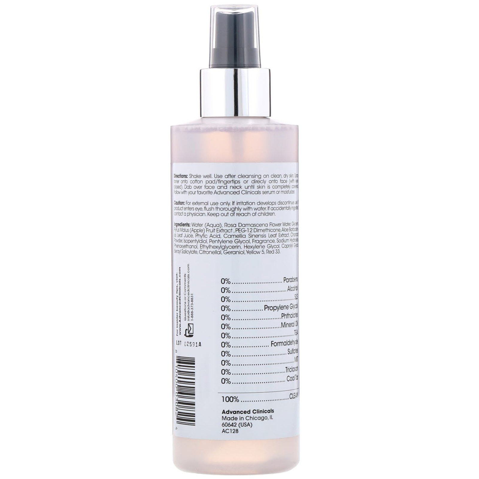 Advanced Clinicals, Rosewater Toner, Tone & Tighten Formula, 8 fl oz (237 ml) - Imagem 2