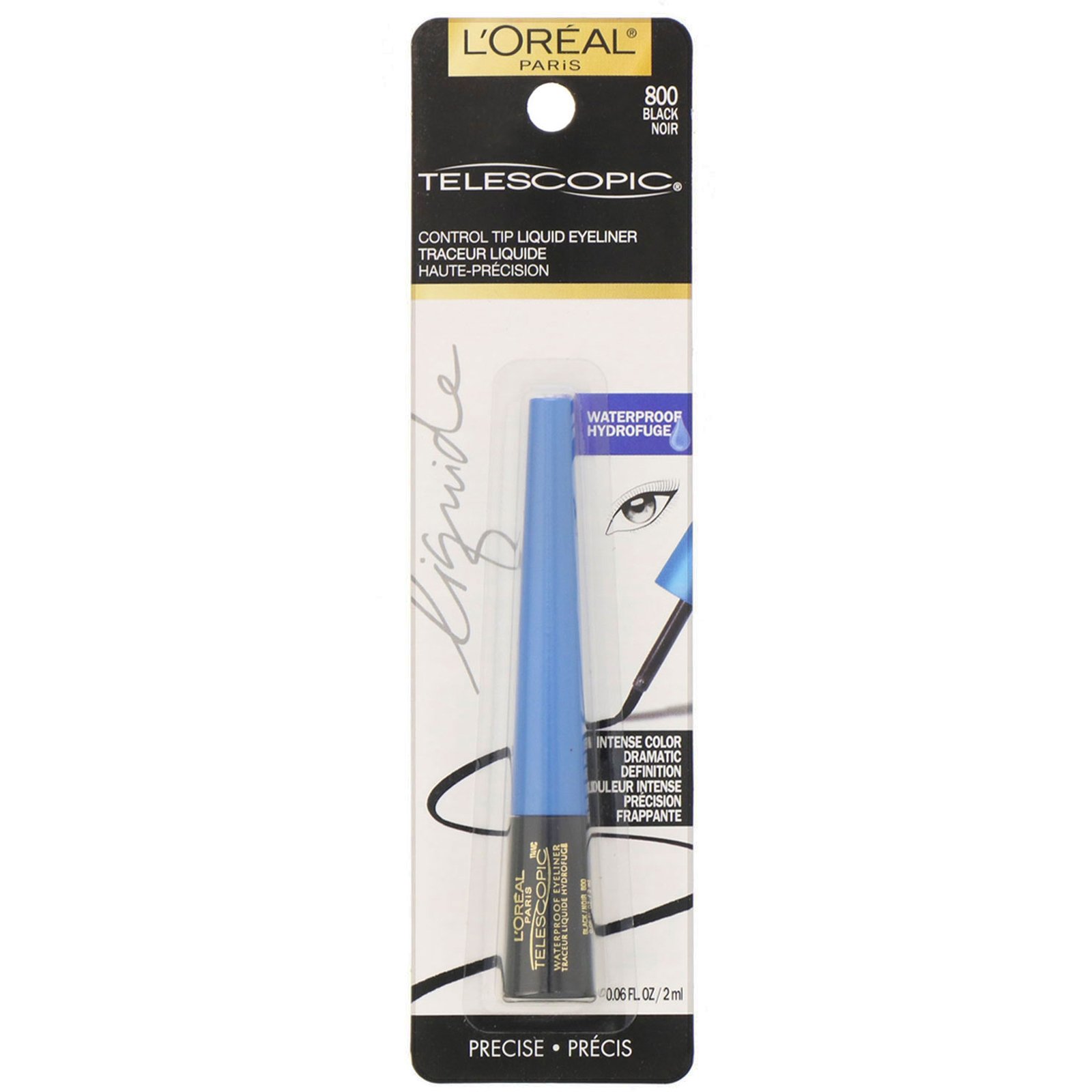 L'Oreal, Delineador líquido Telescopic Control Tip, Waterproof, Black 800, 2,45 ml - Imagem 2